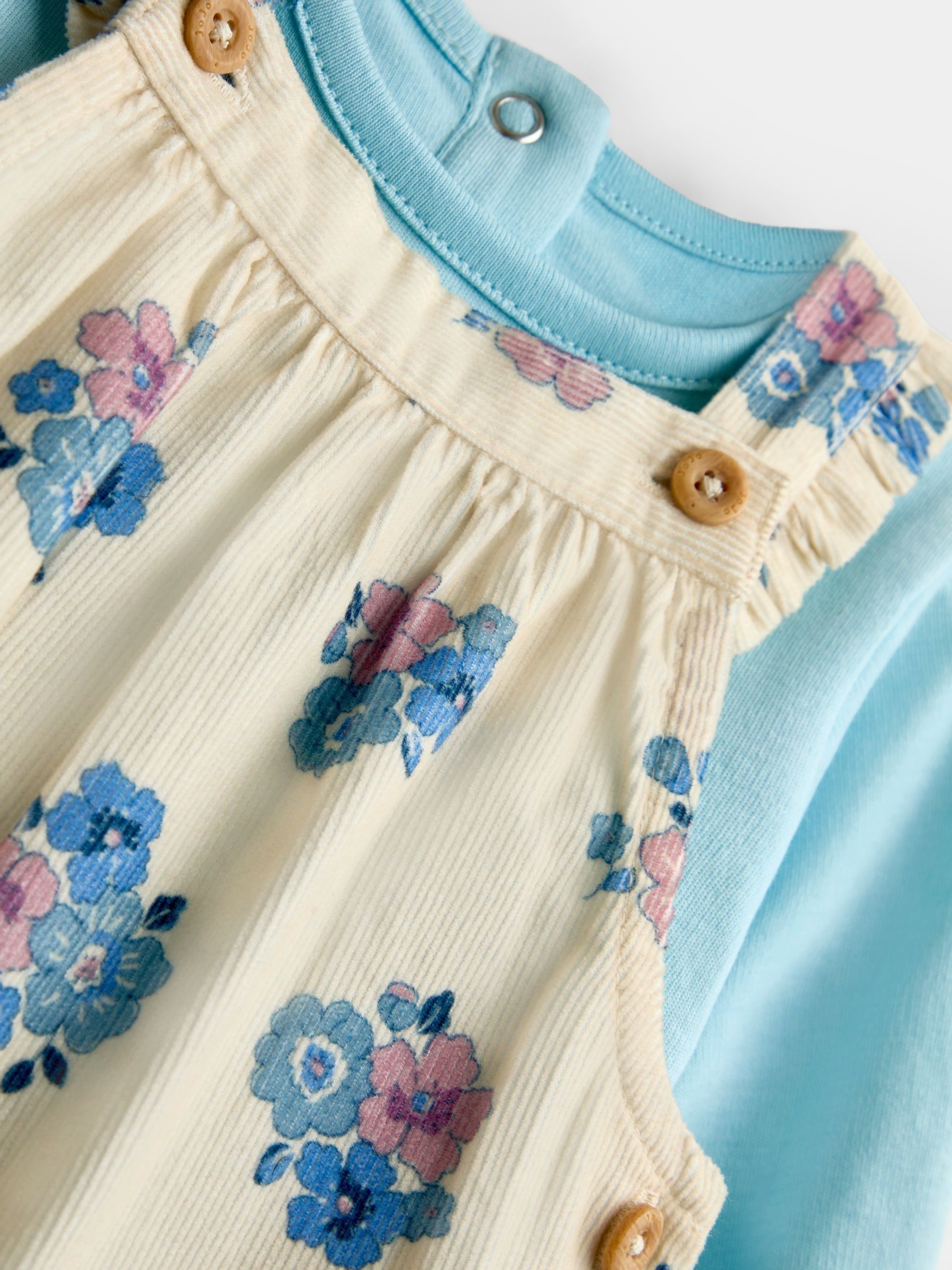 Dusky Blue Floral Floral Printed Cord Dungaree And Body Set - Image 6 of 6