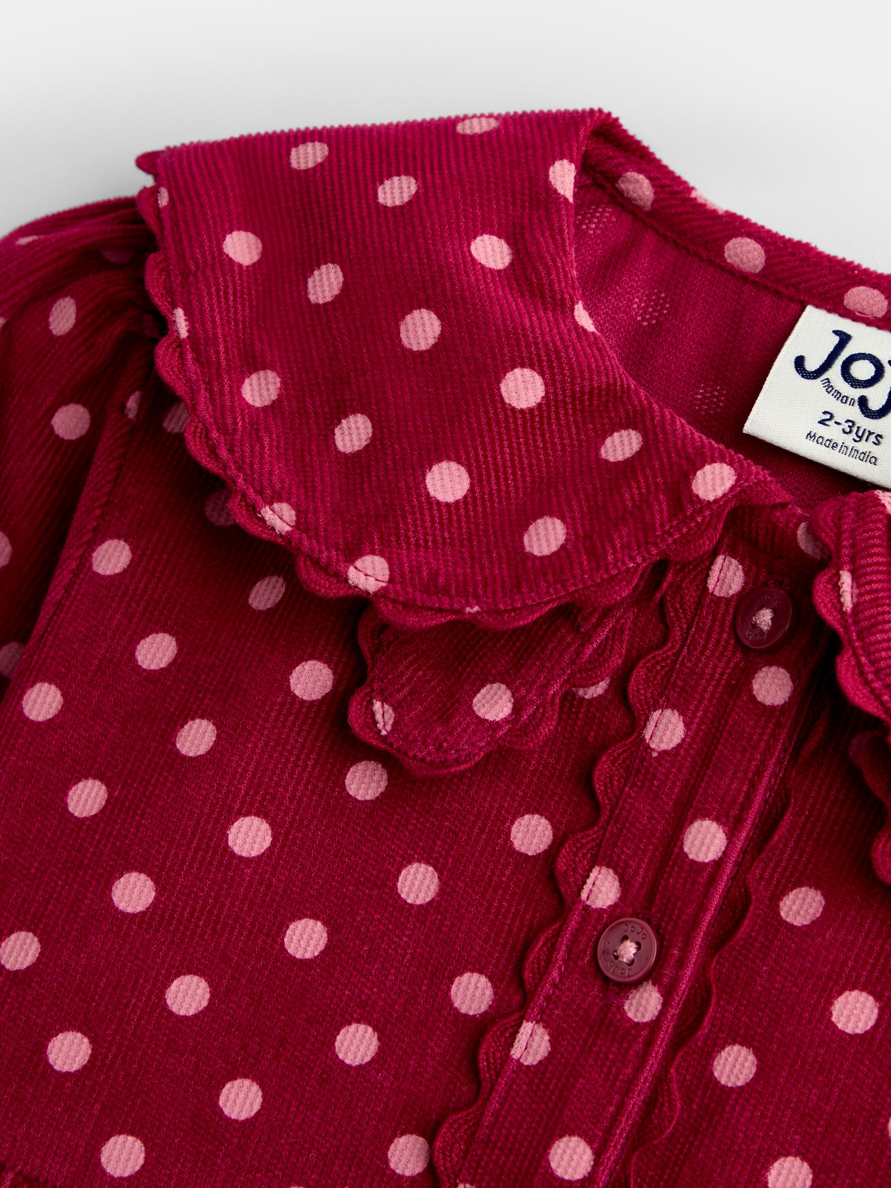 Burgundy Red Polka Dot Scarf Collar Cord Dress - Image 3 of 4