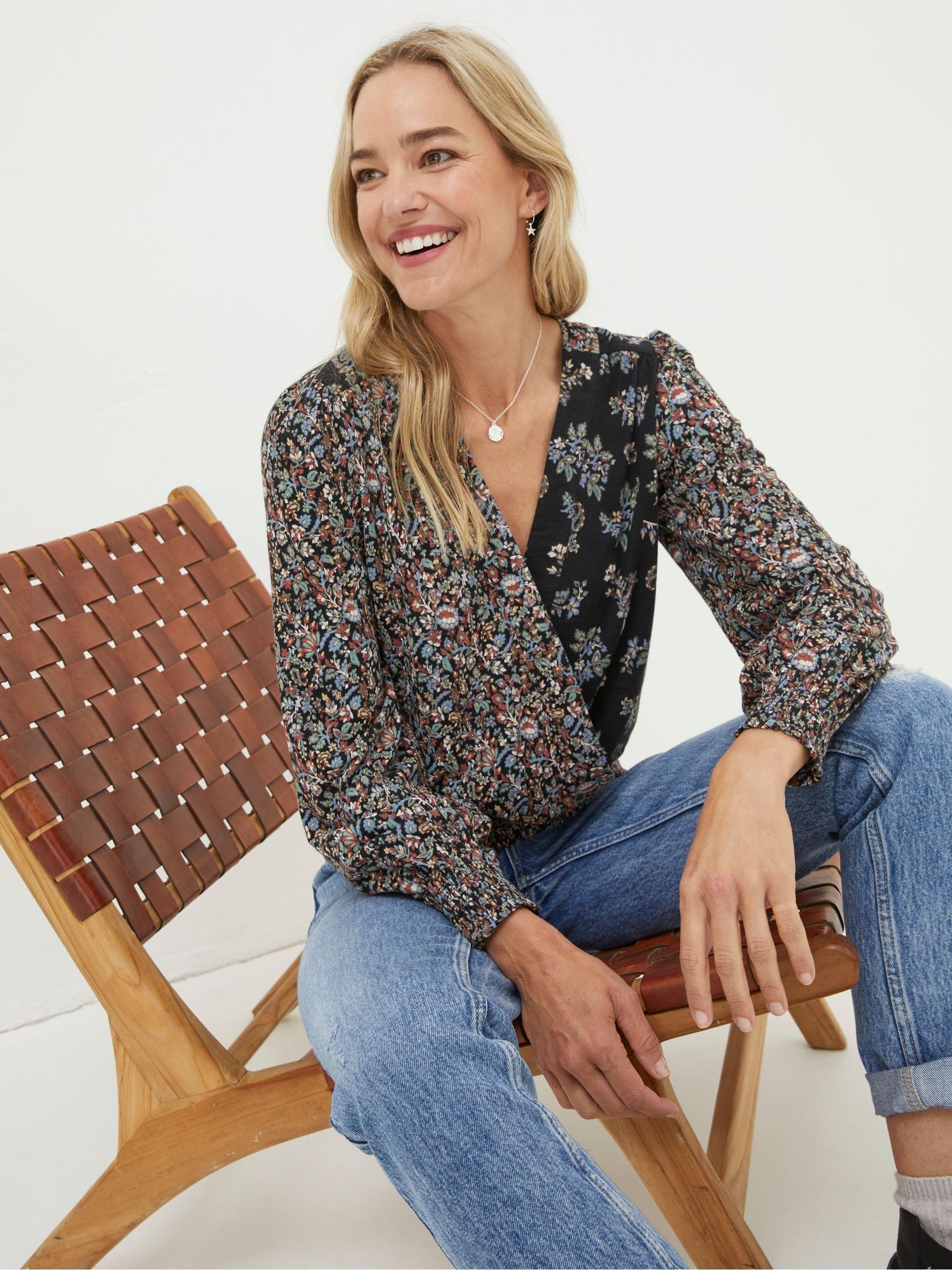 Black Remi Craft Floral Wrap Top - Image 3 of 4