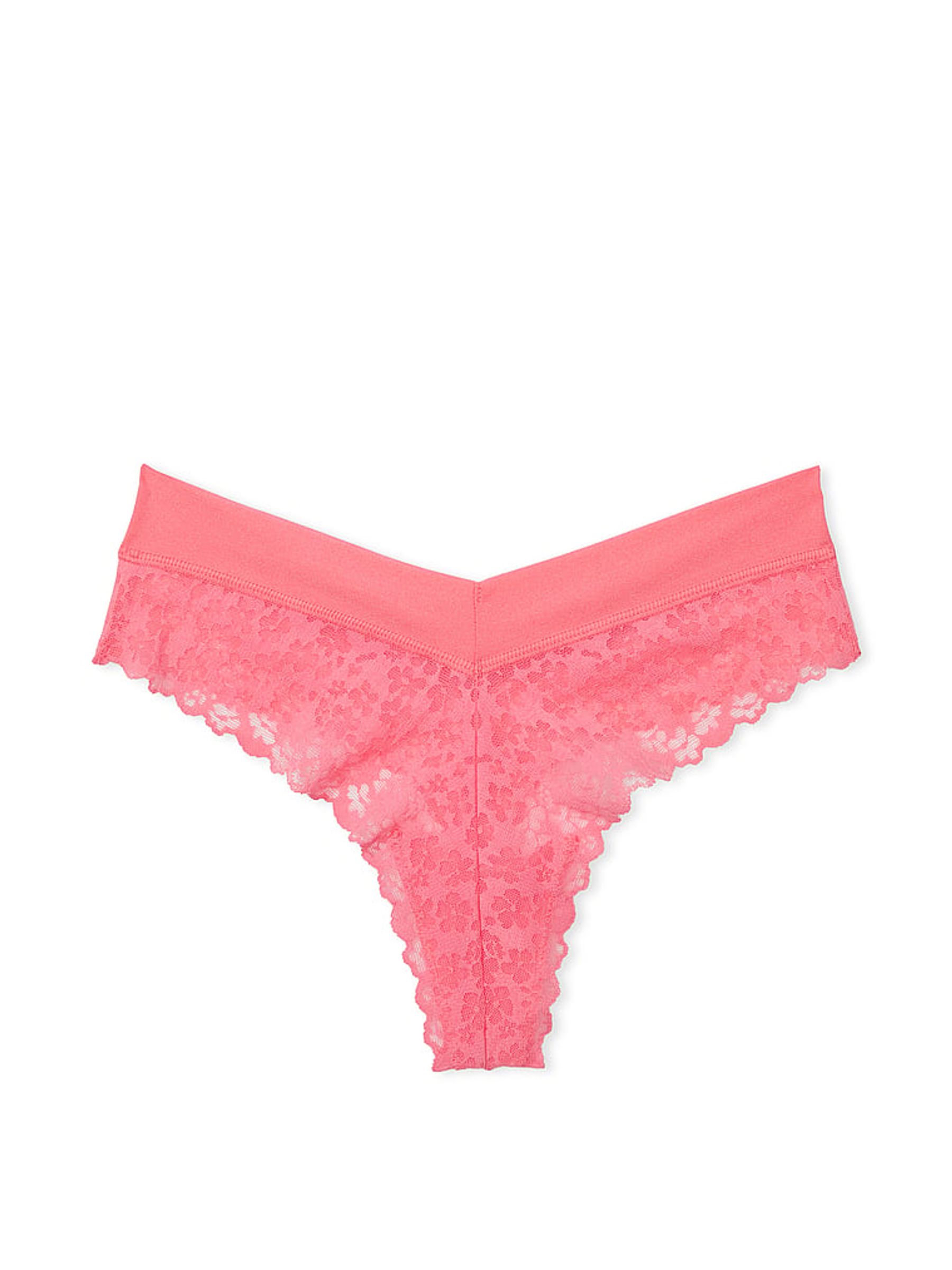 Crazy For Coral Pink Thong No Show Lace Knickers - Image 3 of 3