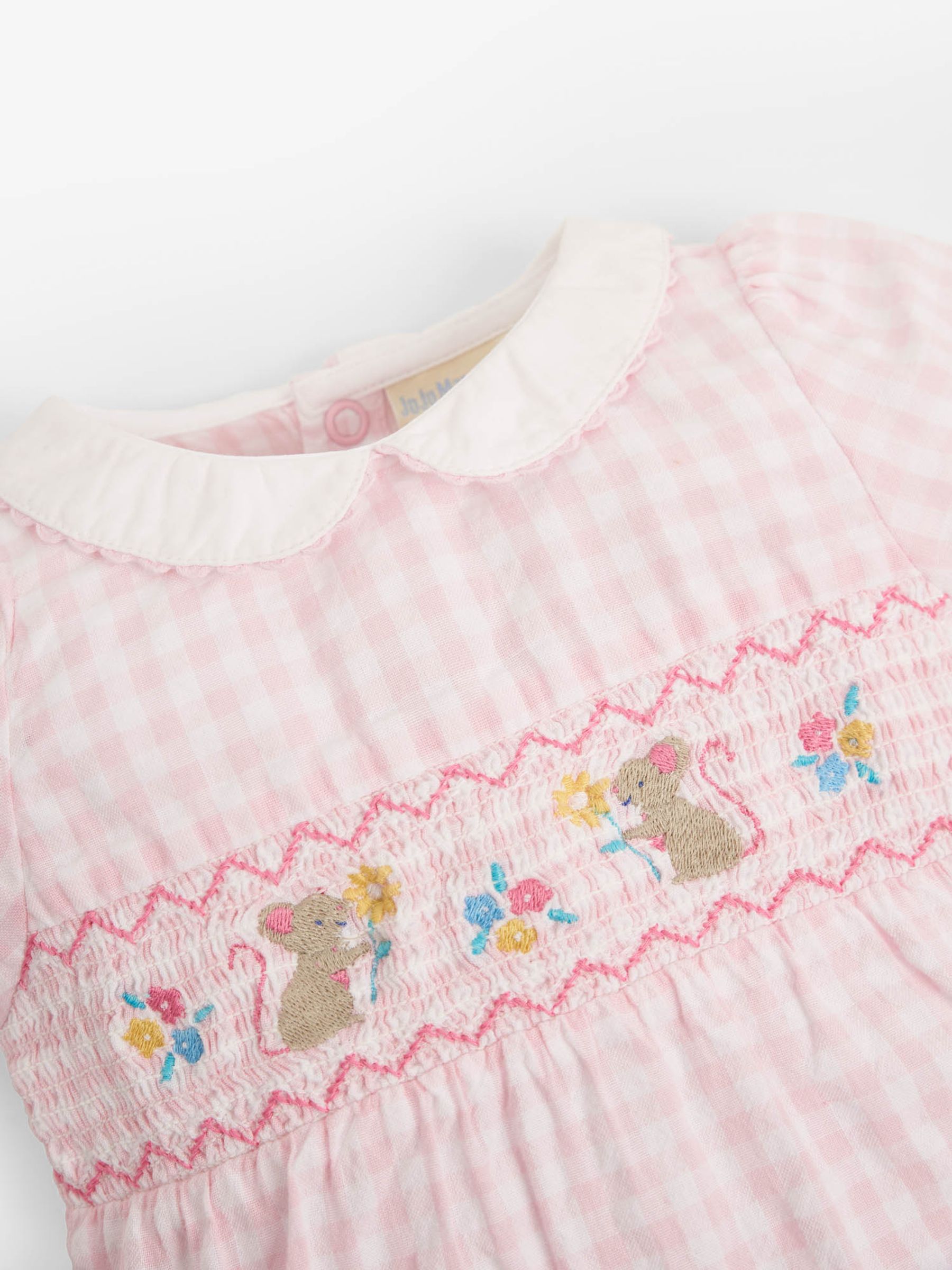 Pale Pink Pink Gingham Embroidered Mouse Baby Romper - Image 2 of 4
