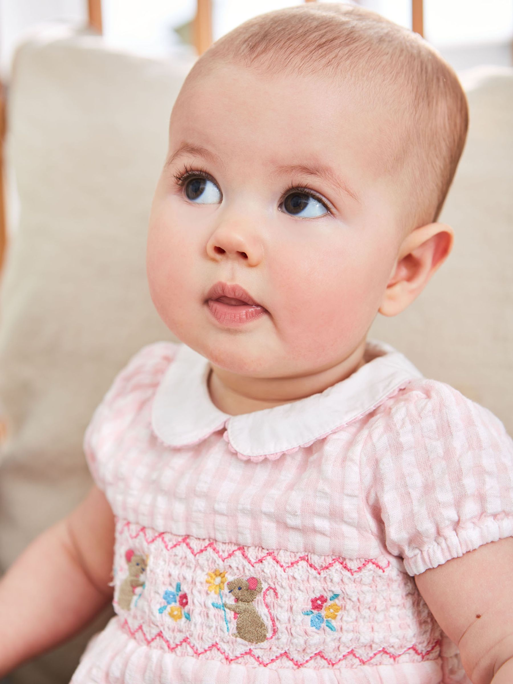 Pale Pink Pink Gingham Embroidered Mouse Baby Romper - Image 4 of 4