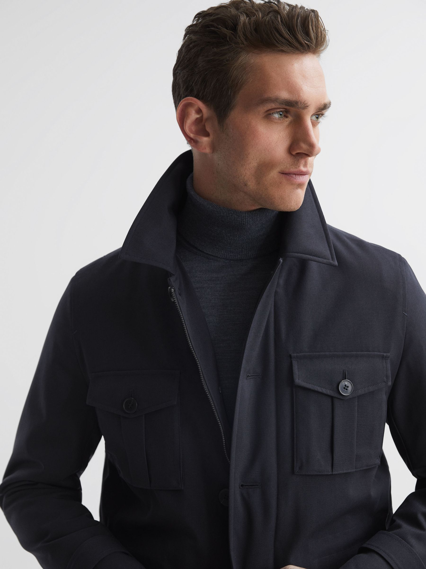 Reiss Military Inspired Field Jacket in Navy REISS