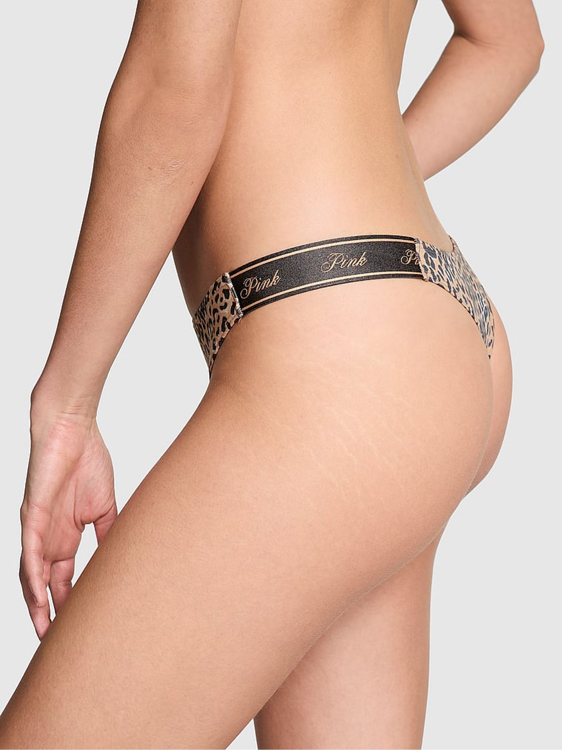 Leopard Brown Thong Cotton Logo Knickers - Image 2 of 3