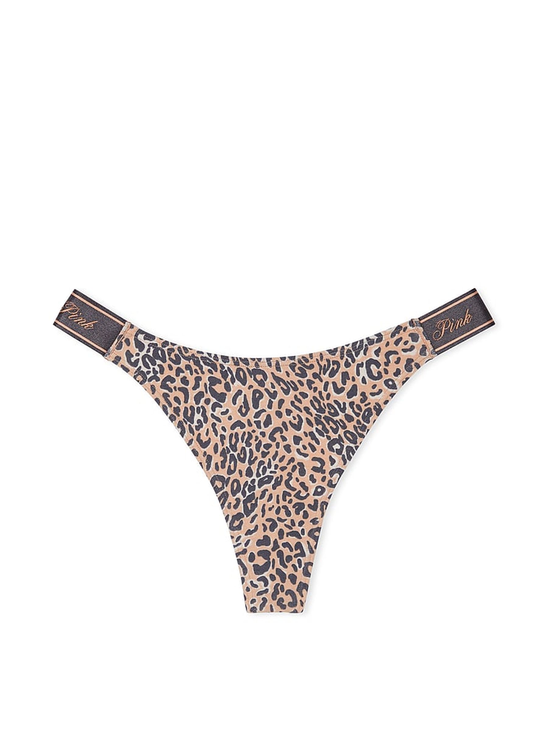 Leopard Brown Thong Cotton Logo Knickers - Image 3 of 3
