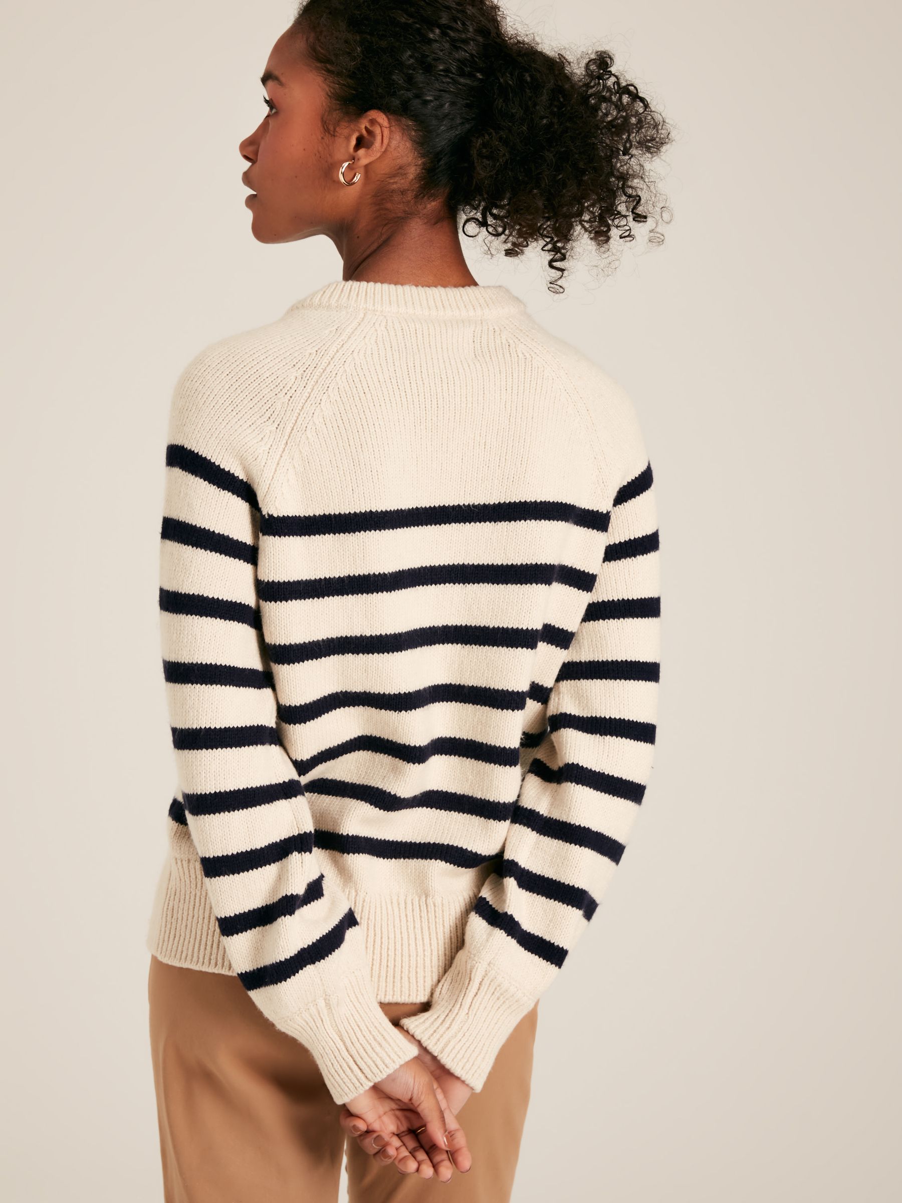 Agnes Cream & Navy Striped Button Neck Jumper - Image 2 of 6
