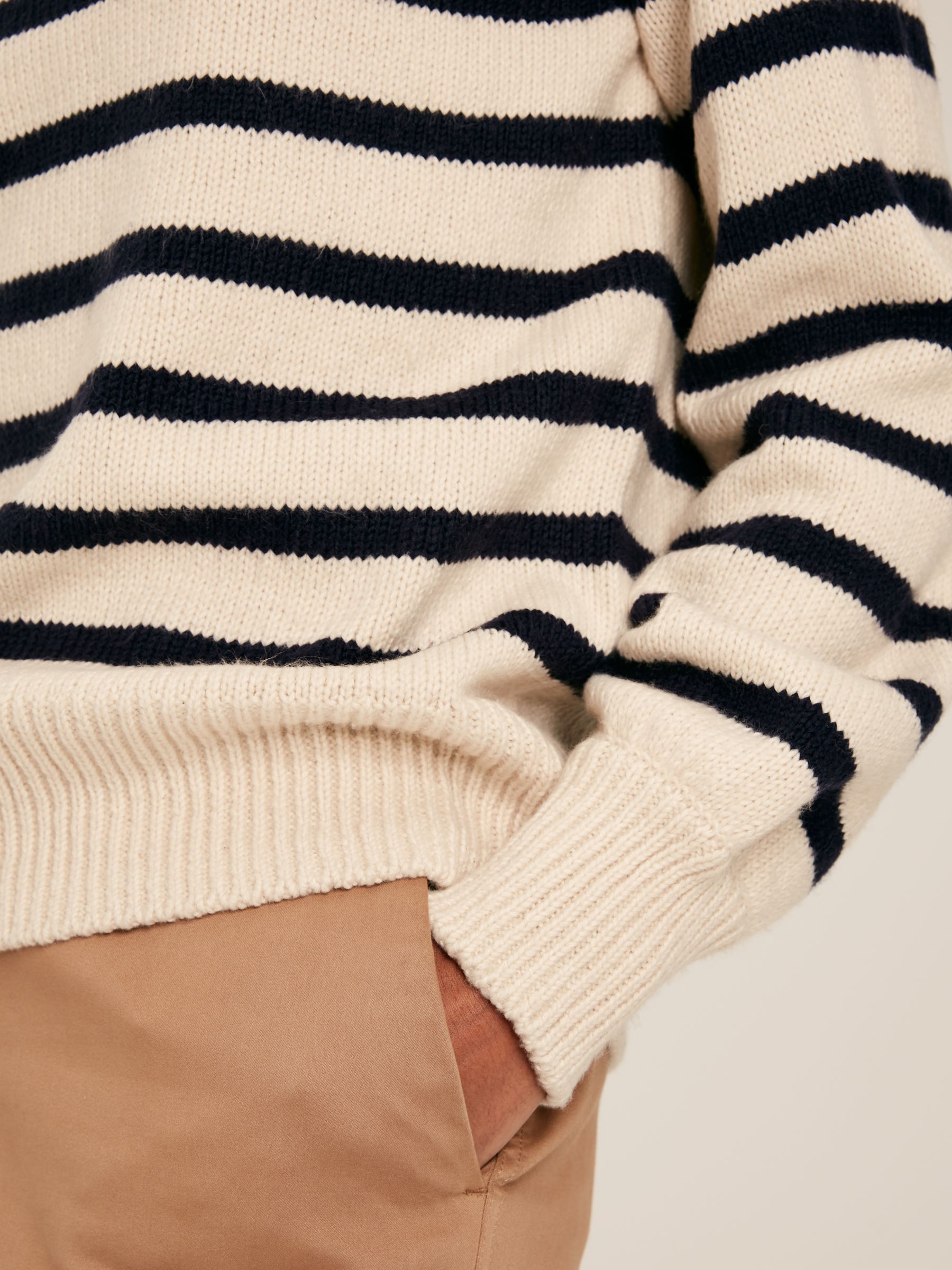 Agnes Cream & Navy Striped Button Neck Jumper - Image 5 of 6