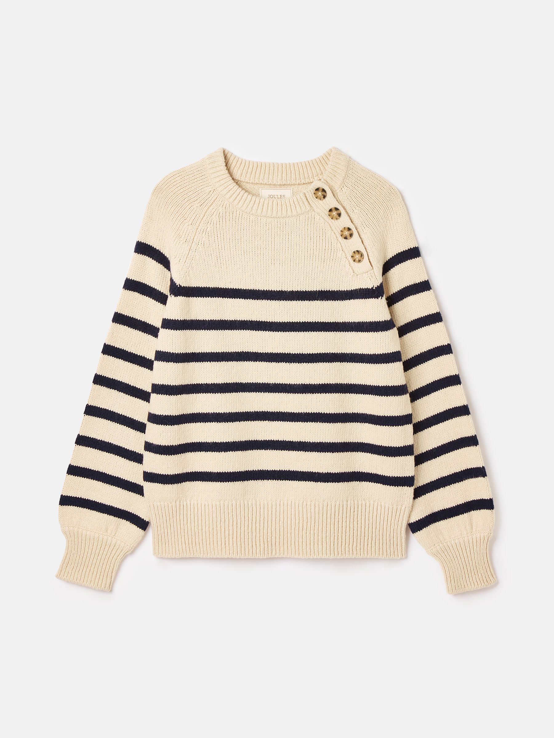 Agnes Cream & Navy Striped Button Neck Jumper - Image 6 of 6