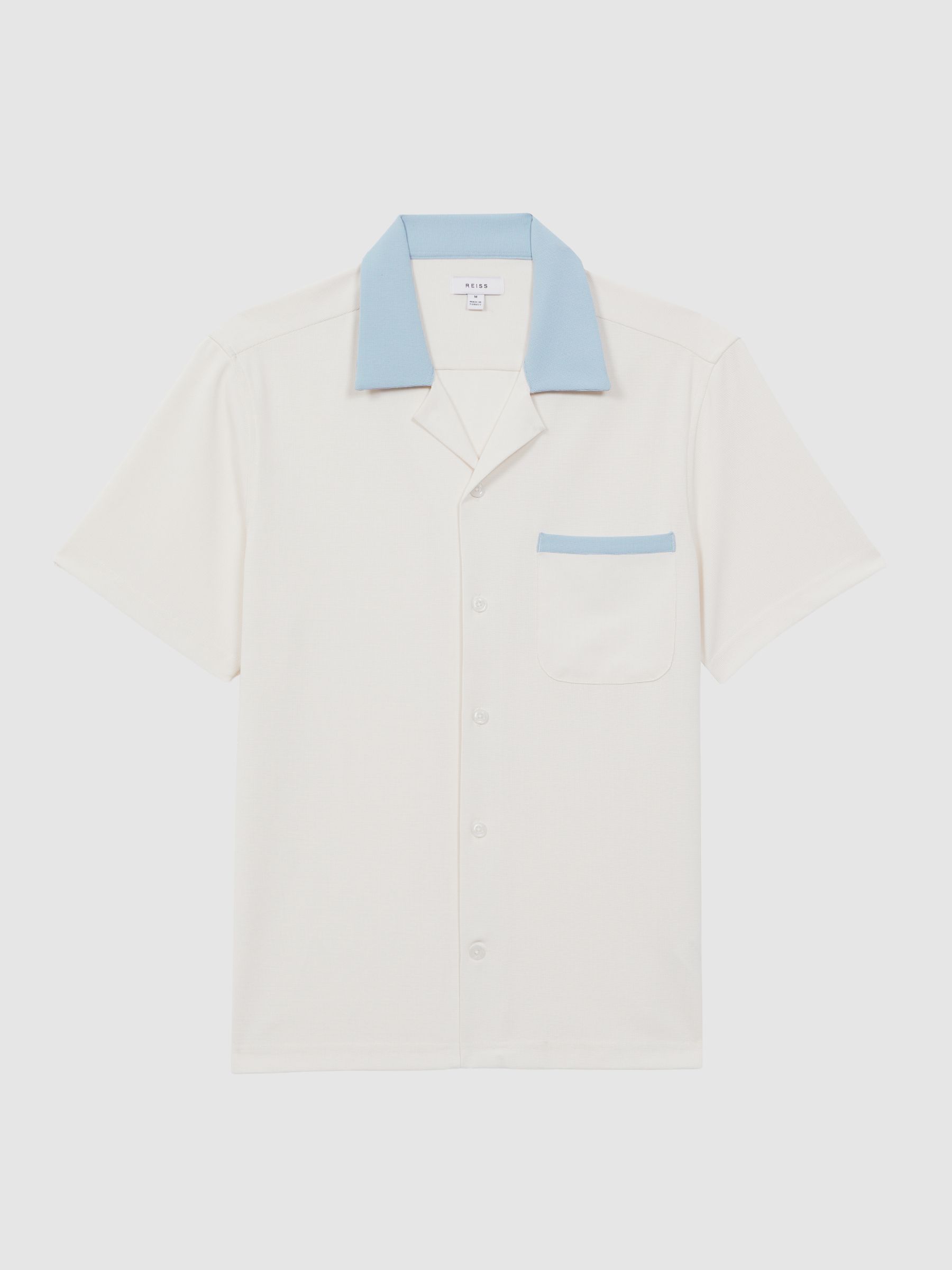 Cuban Collar Contrast Shirt in Ecru/Blue - Image 2 of 4