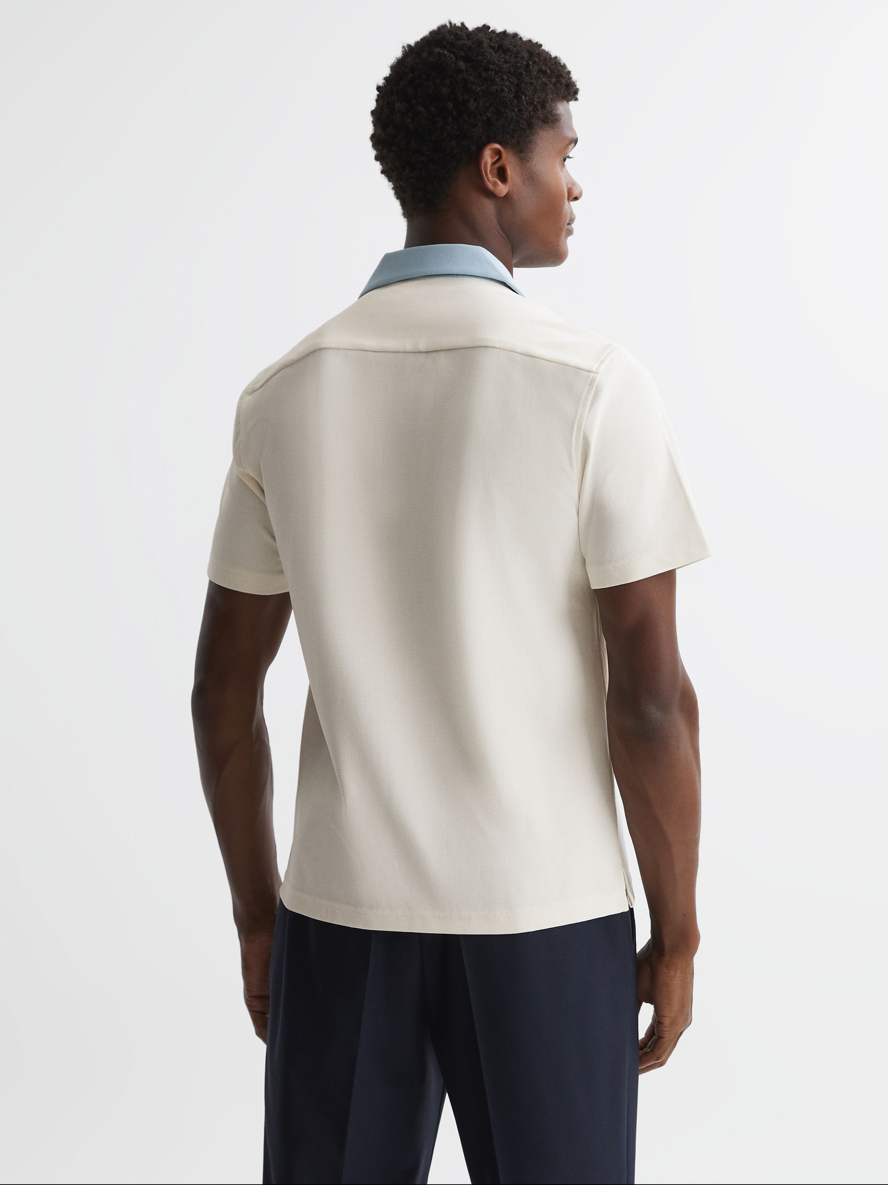 Cuban Collar Contrast Shirt in Ecru/Blue - Image 4 of 4