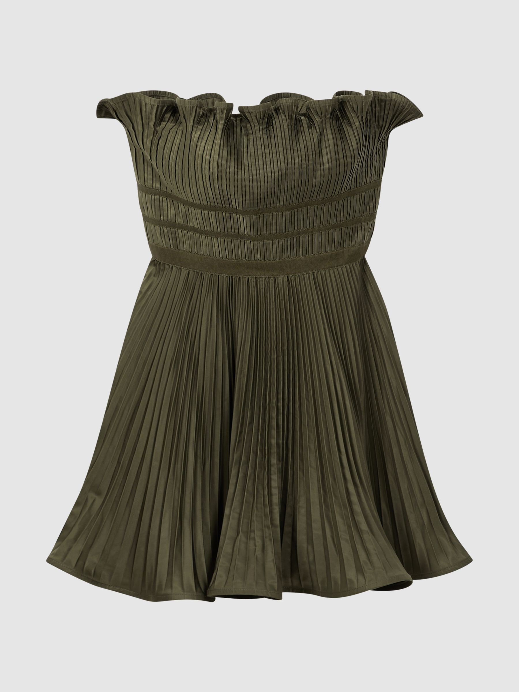 Amur Strapless Pleated Mini Dress in Olive - Image 2 of 5