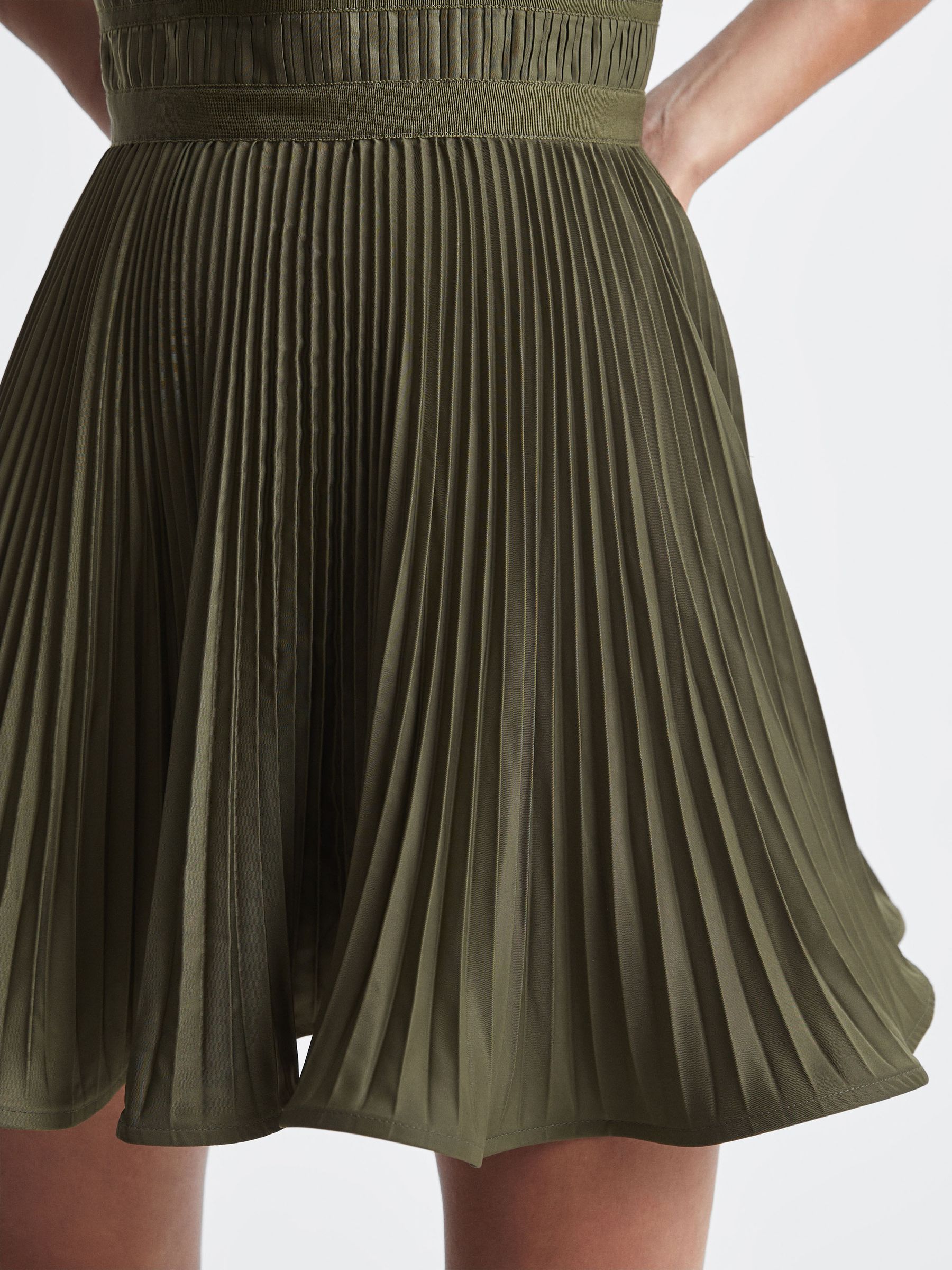 Amur Strapless Pleated Mini Dress in Olive - Image 3 of 5