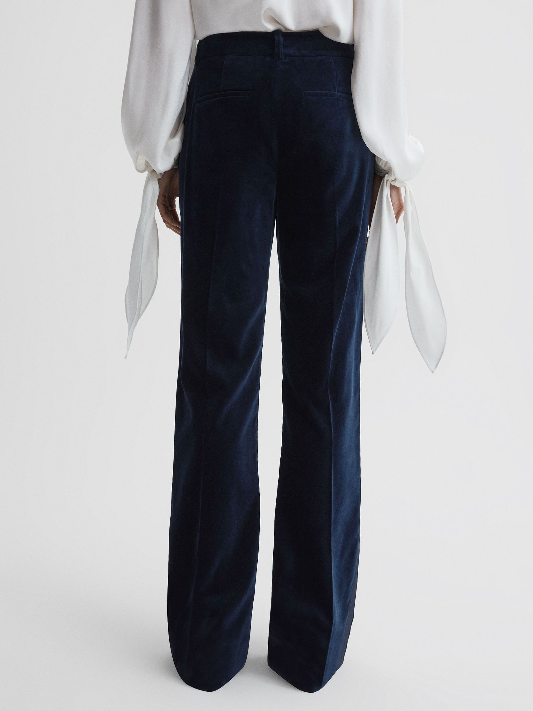 Velvet Flared Suit Trousers in Navy - Image 6 of 6