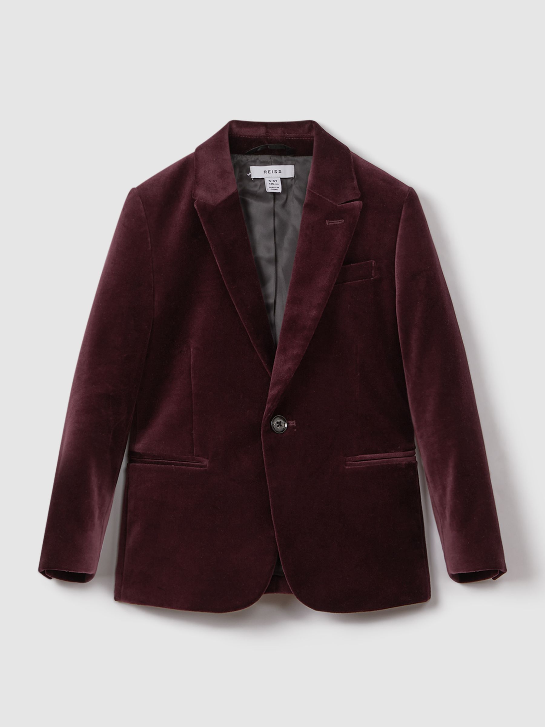 9-14 yrs Slim Fit Velvet Single Breasted Blazer in Bordeaux - Image 2 of 6