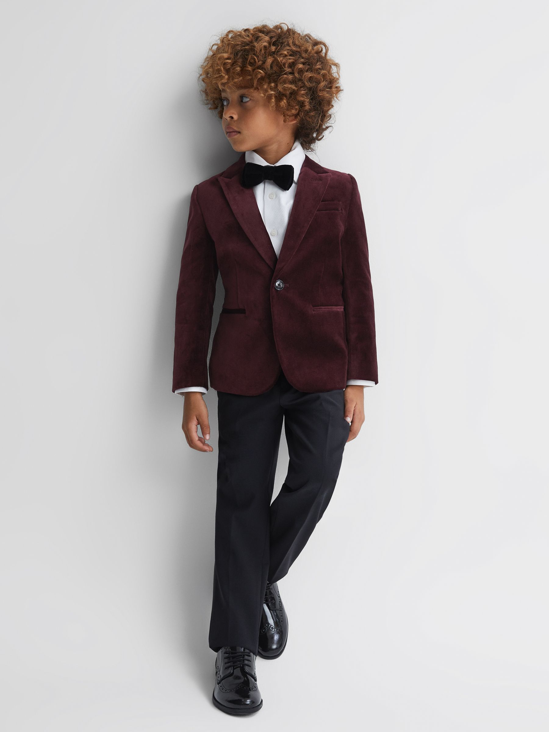 9-14 yrs Slim Fit Velvet Single Breasted Blazer in Bordeaux - Image 3 of 6