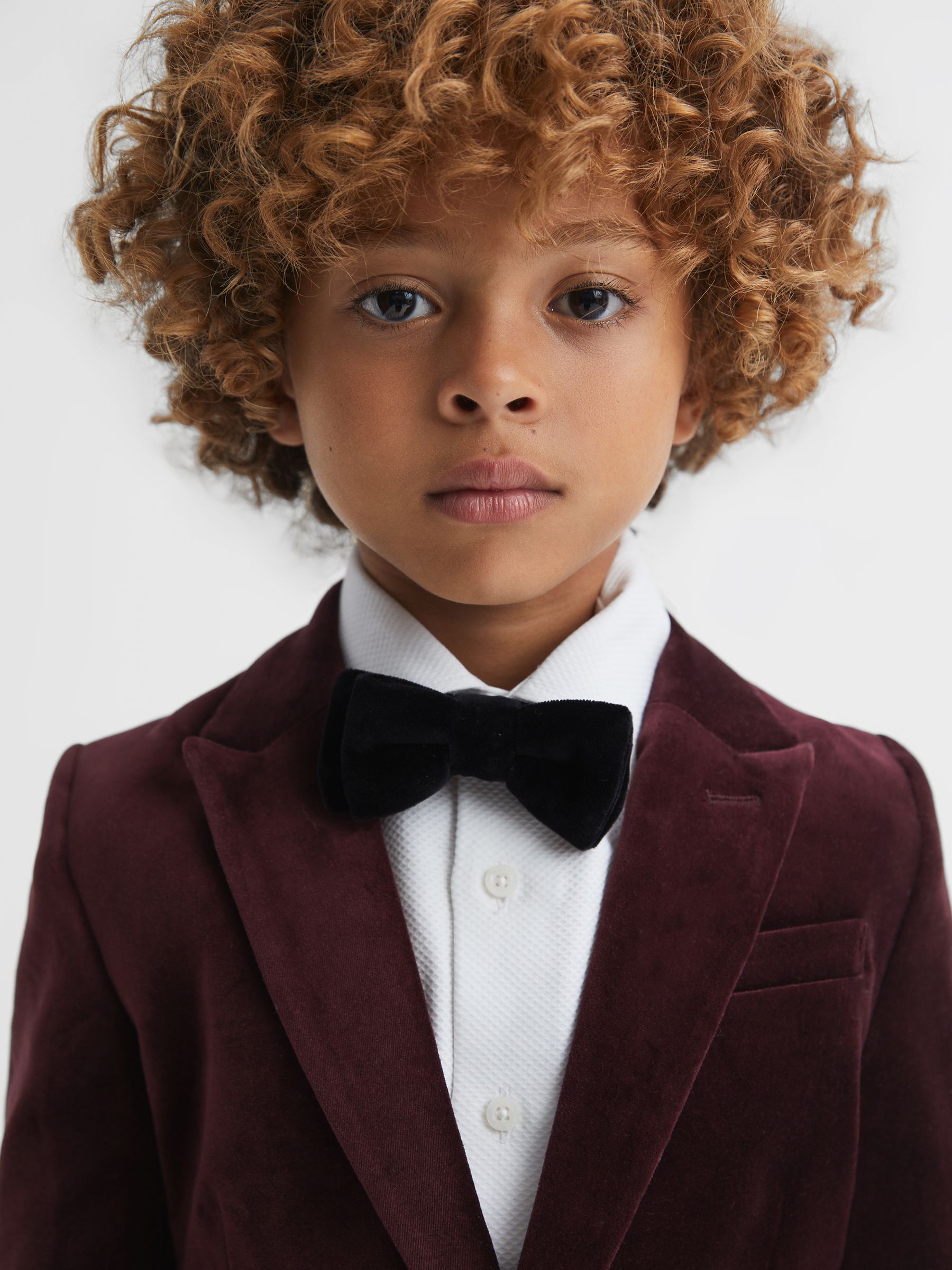 9-14 yrs Slim Fit Velvet Single Breasted Blazer in Bordeaux - Image 4 of 6