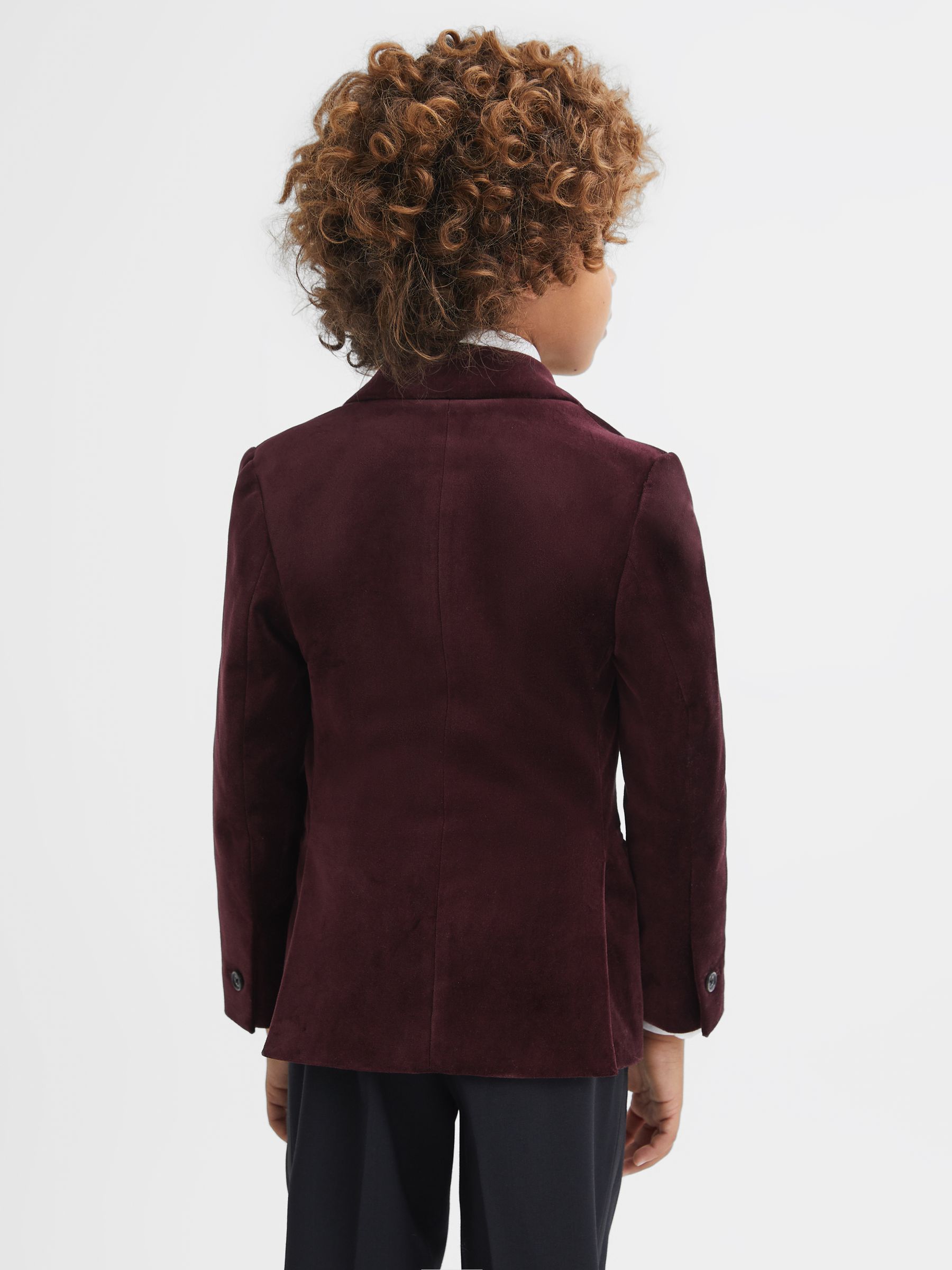 9-14 yrs Slim Fit Velvet Single Breasted Blazer in Bordeaux - Image 5 of 6