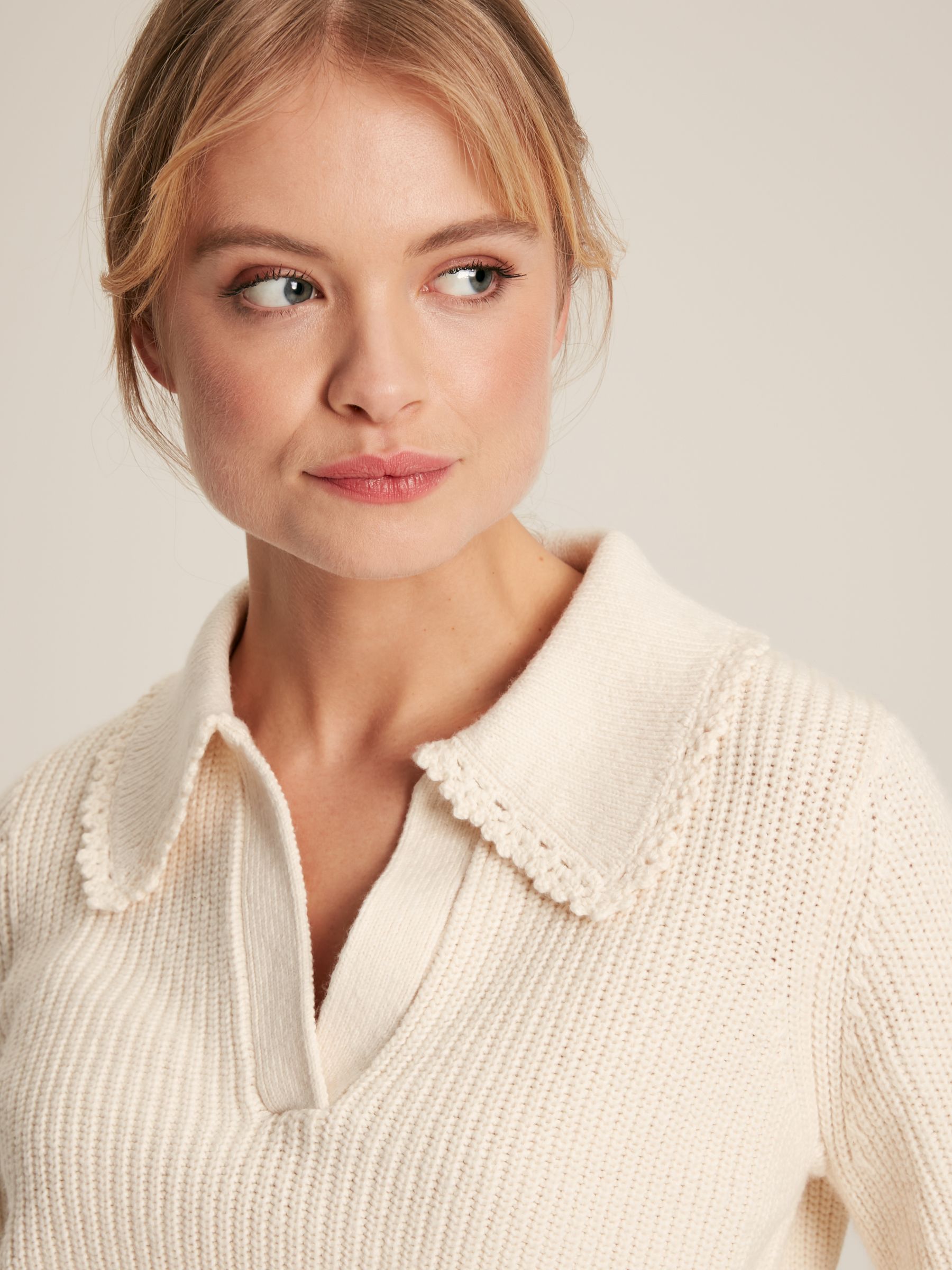 Evangeline Cream Rib Knit Jumper With Crochet Collar - Image 6 of 7