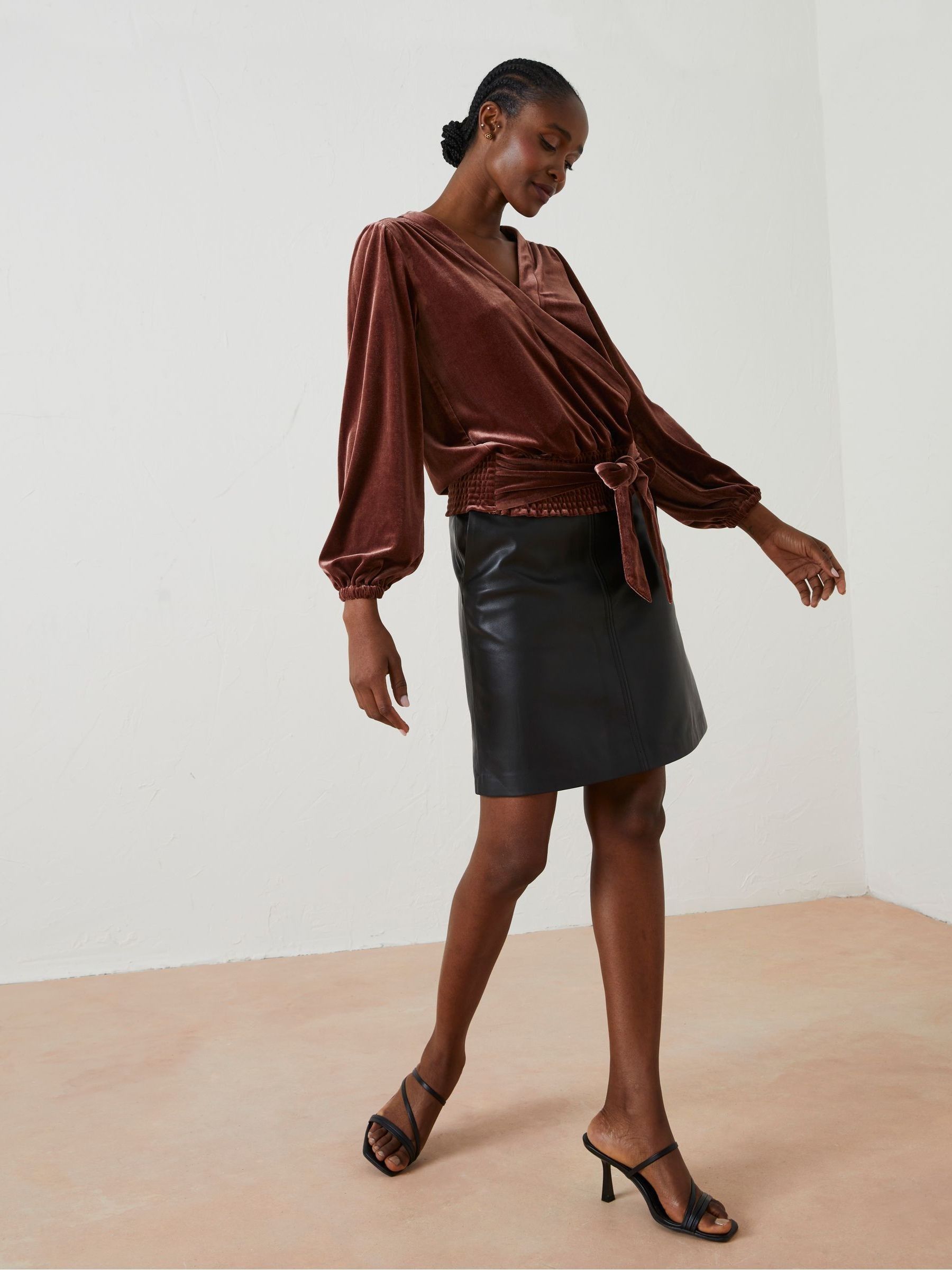 Brown Reese Velvet Wrap Top - Image 3 of 6