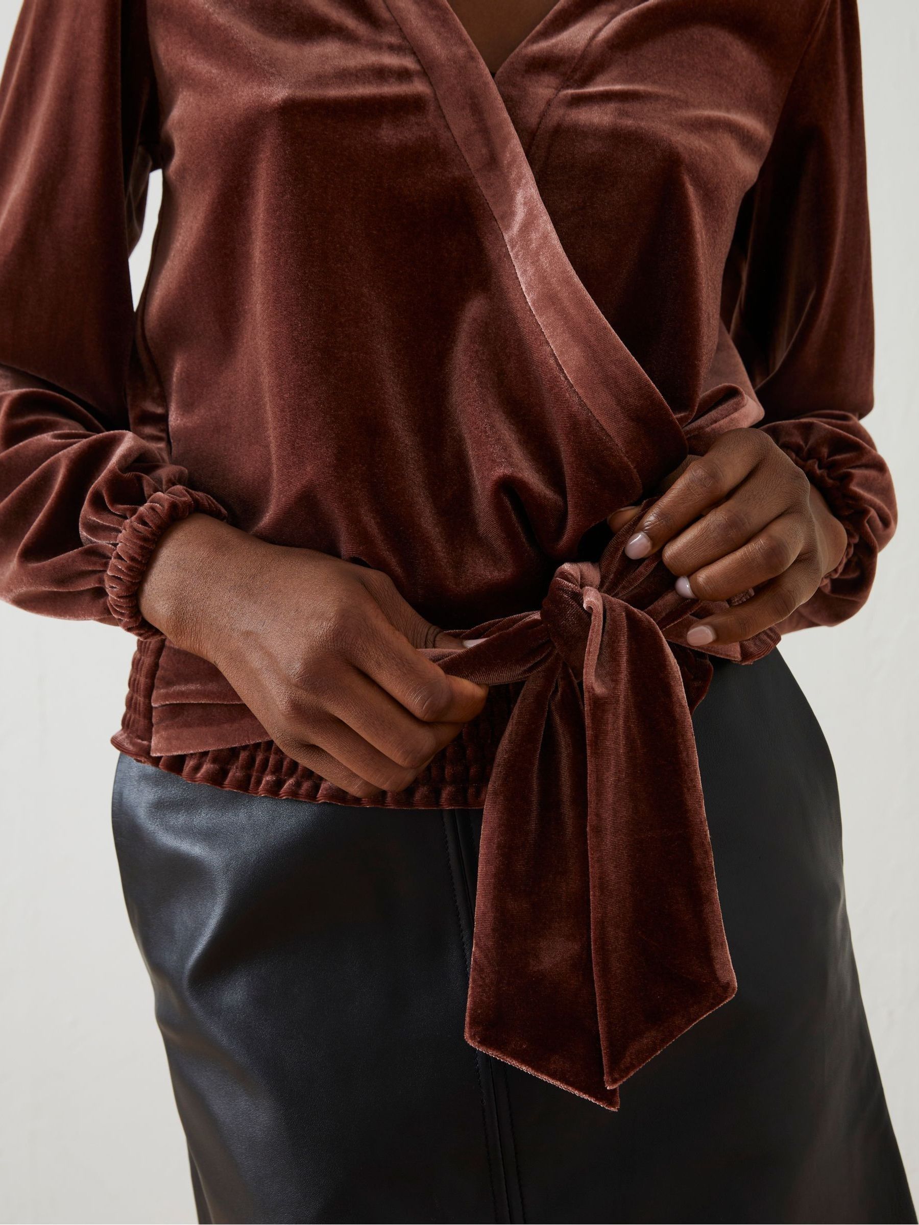 Brown Reese Velvet Wrap Top - Image 5 of 6