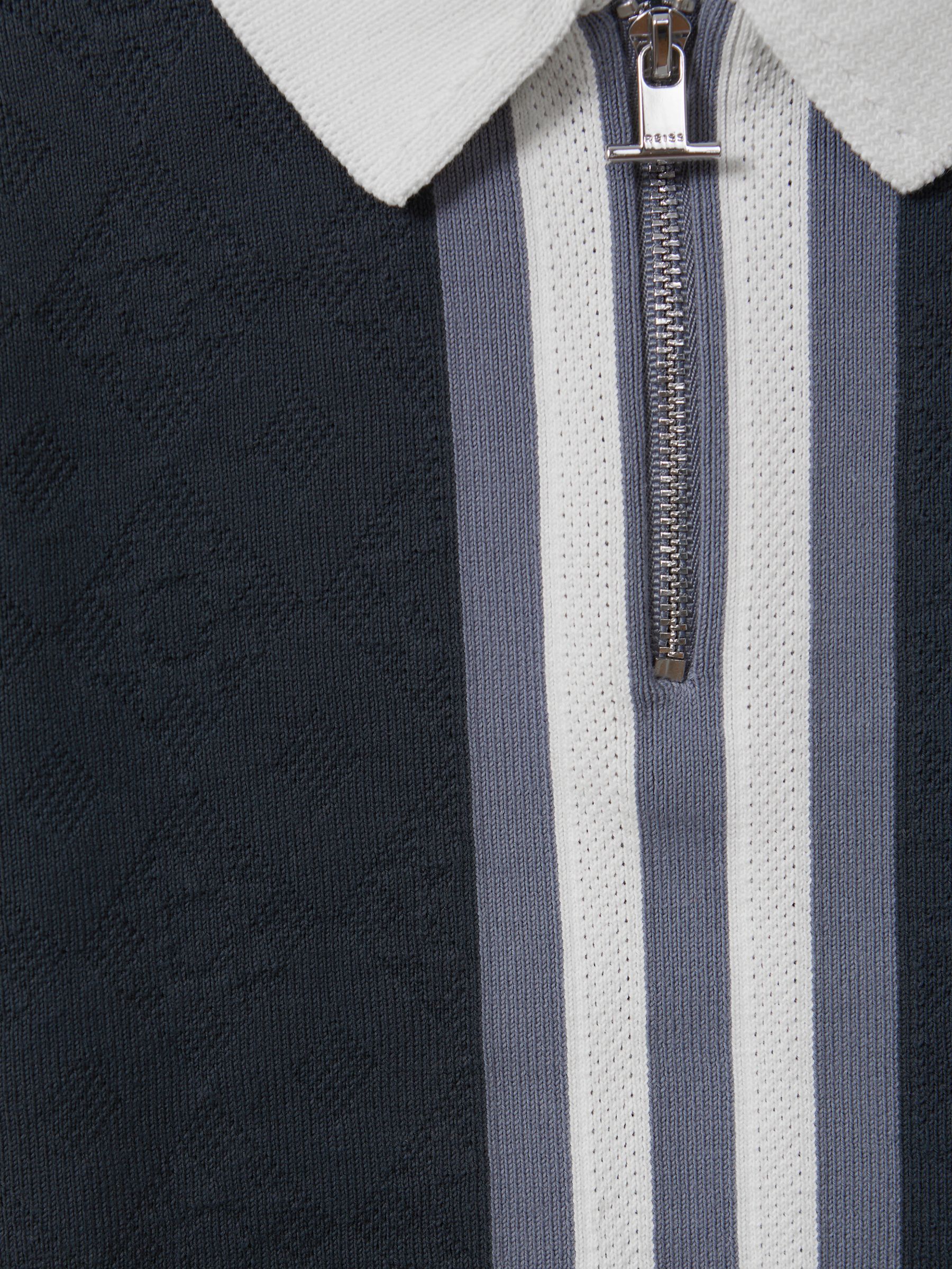 Cotton Knitted Half-Zip Polo T-Shirt in Eclipse Blue/White - Image 6 of 6