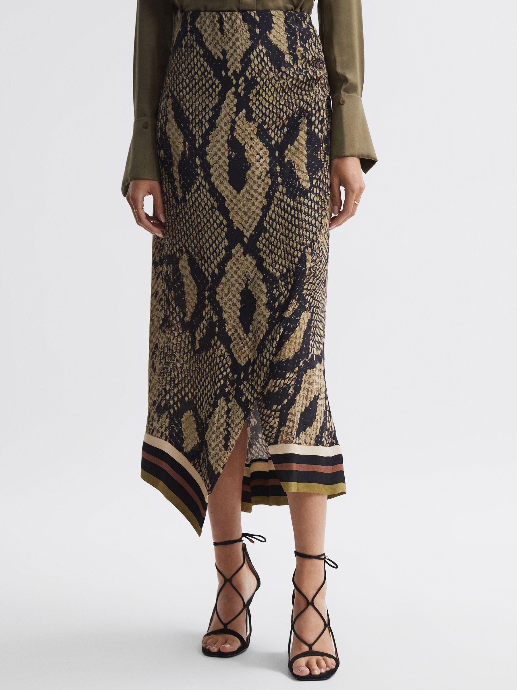 Snake Print Midi Skirt in Brown - Image 3 of 5
