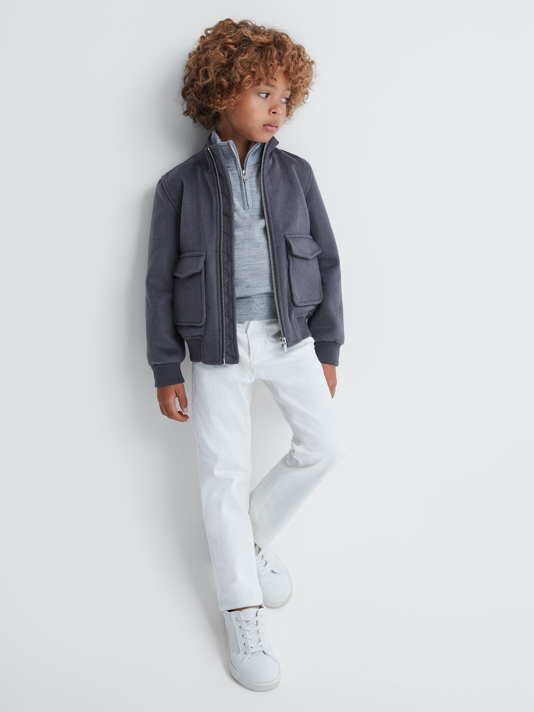 3-9 yrs Wool Blend Zip-Through Jacket in Airforce Blue - Image 1 of 6