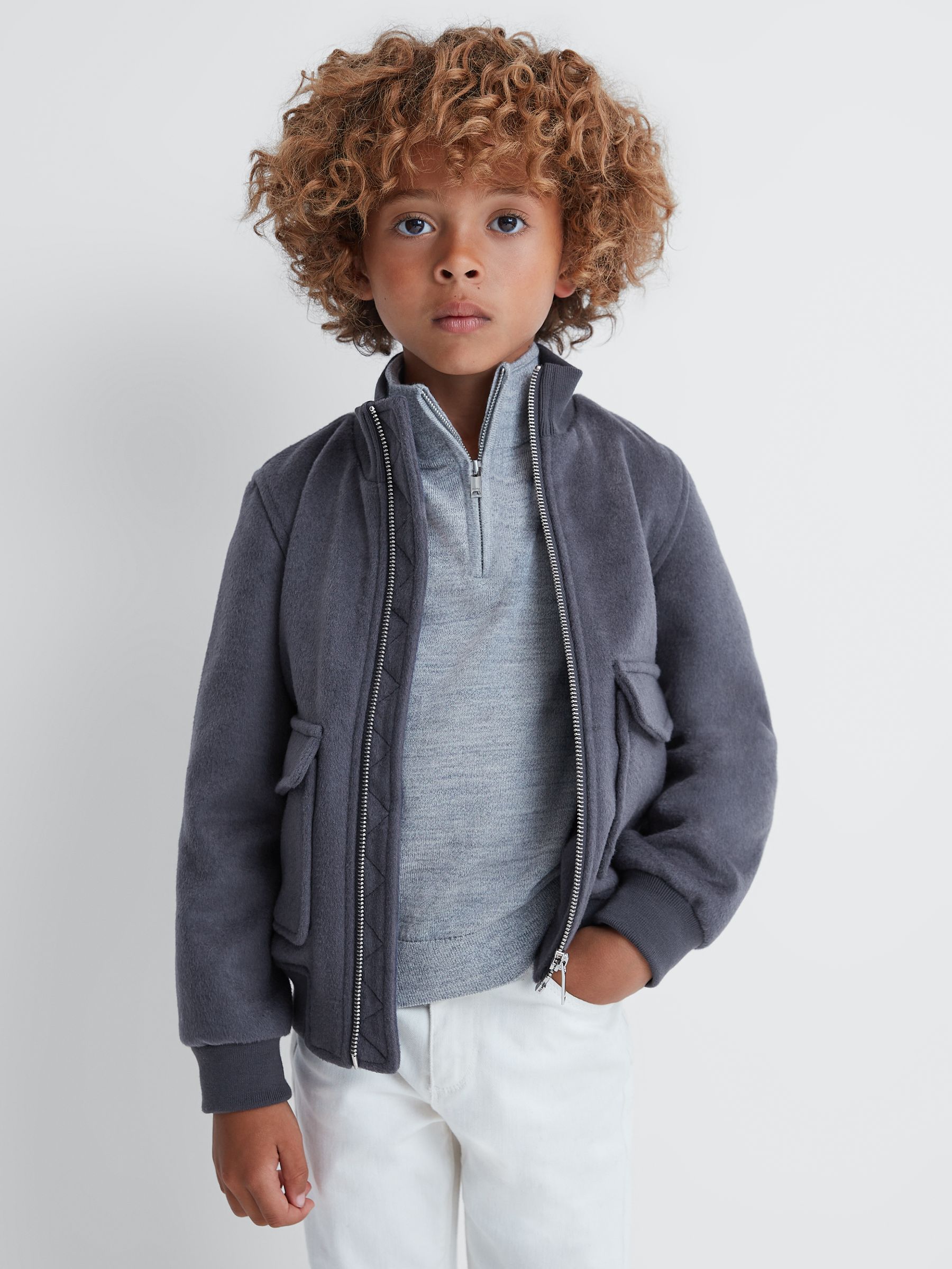 3-9 yrs Wool Blend Zip-Through Jacket in Airforce Blue - Image 3 of 6
