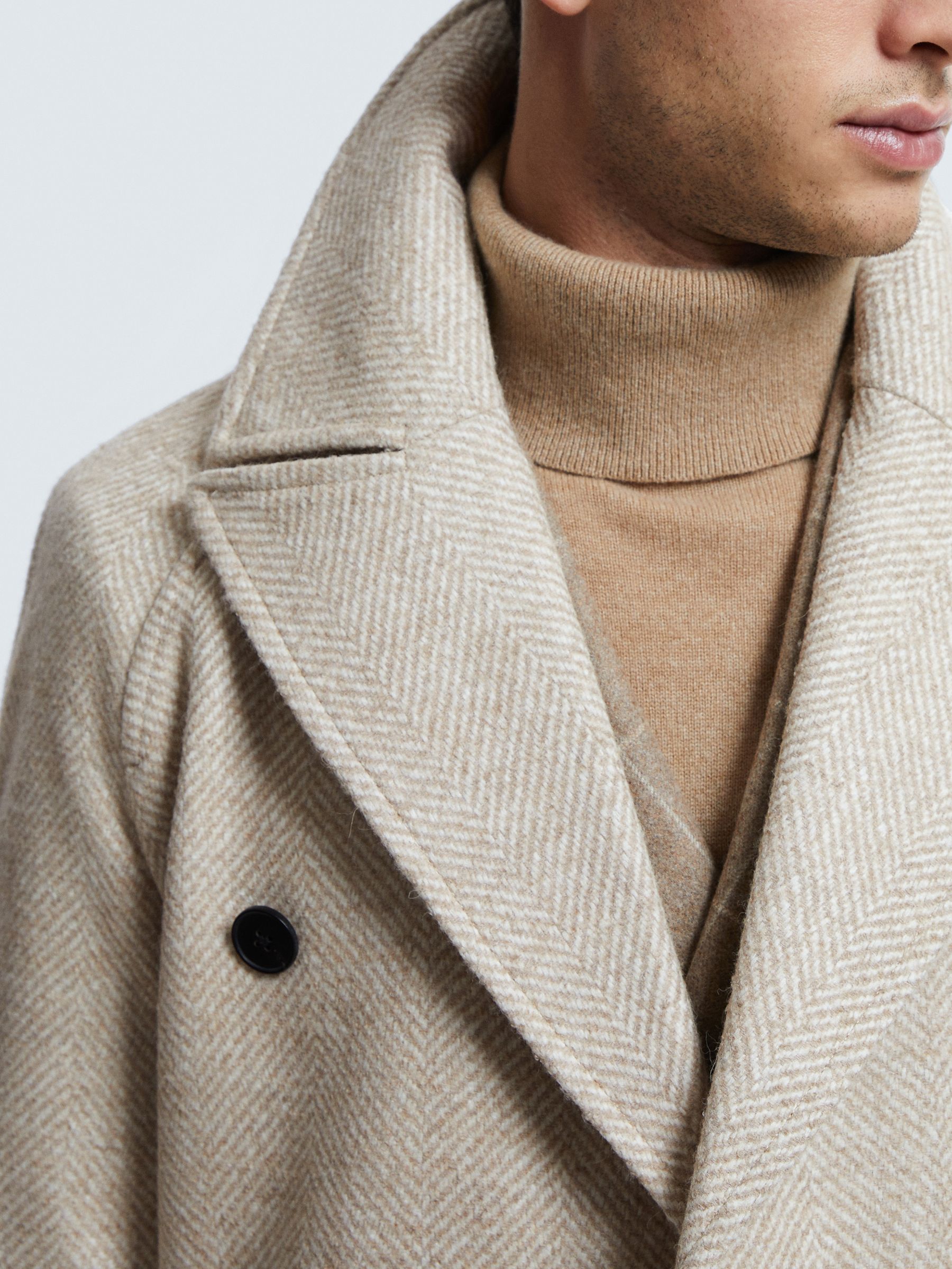 Atelier Italian Wool Blend Double Breasted Coat in Oatmeal Melange - Image 4 of 9