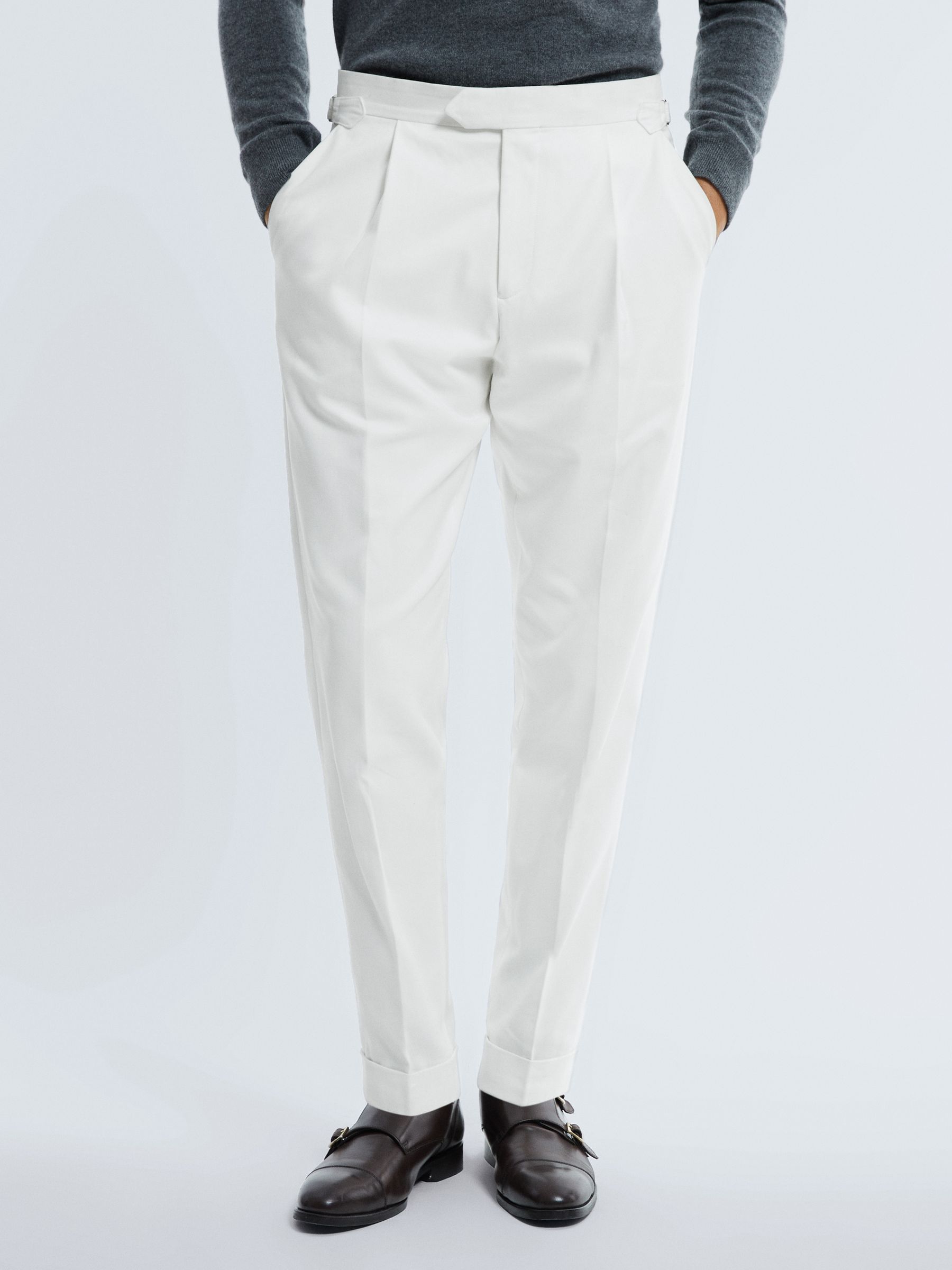 Atelier Sea Island Cotton Slim Fit Trousers in White - Image 1 of 6