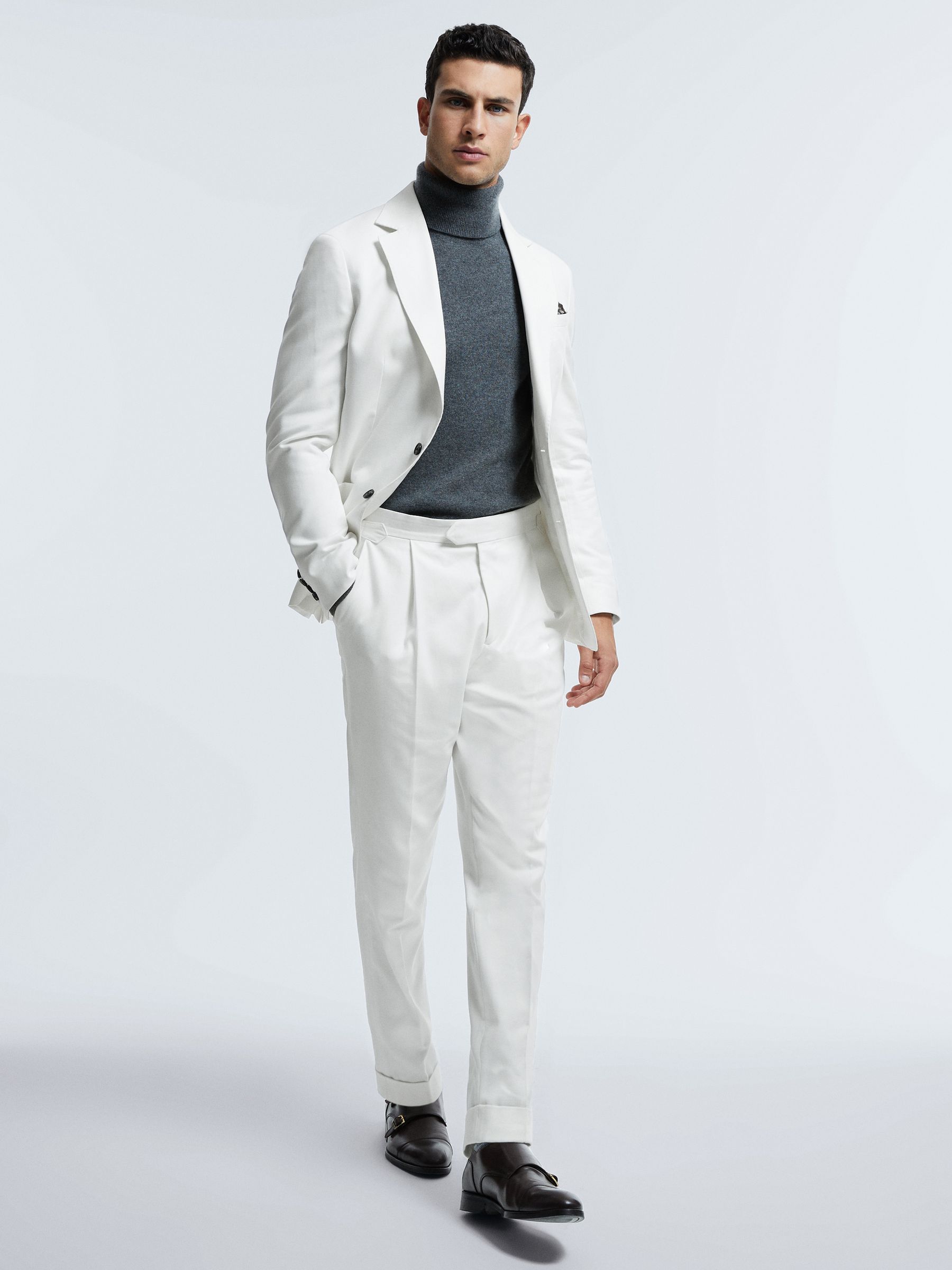 Atelier Sea Island Cotton Slim Fit Trousers in White - Image 3 of 6