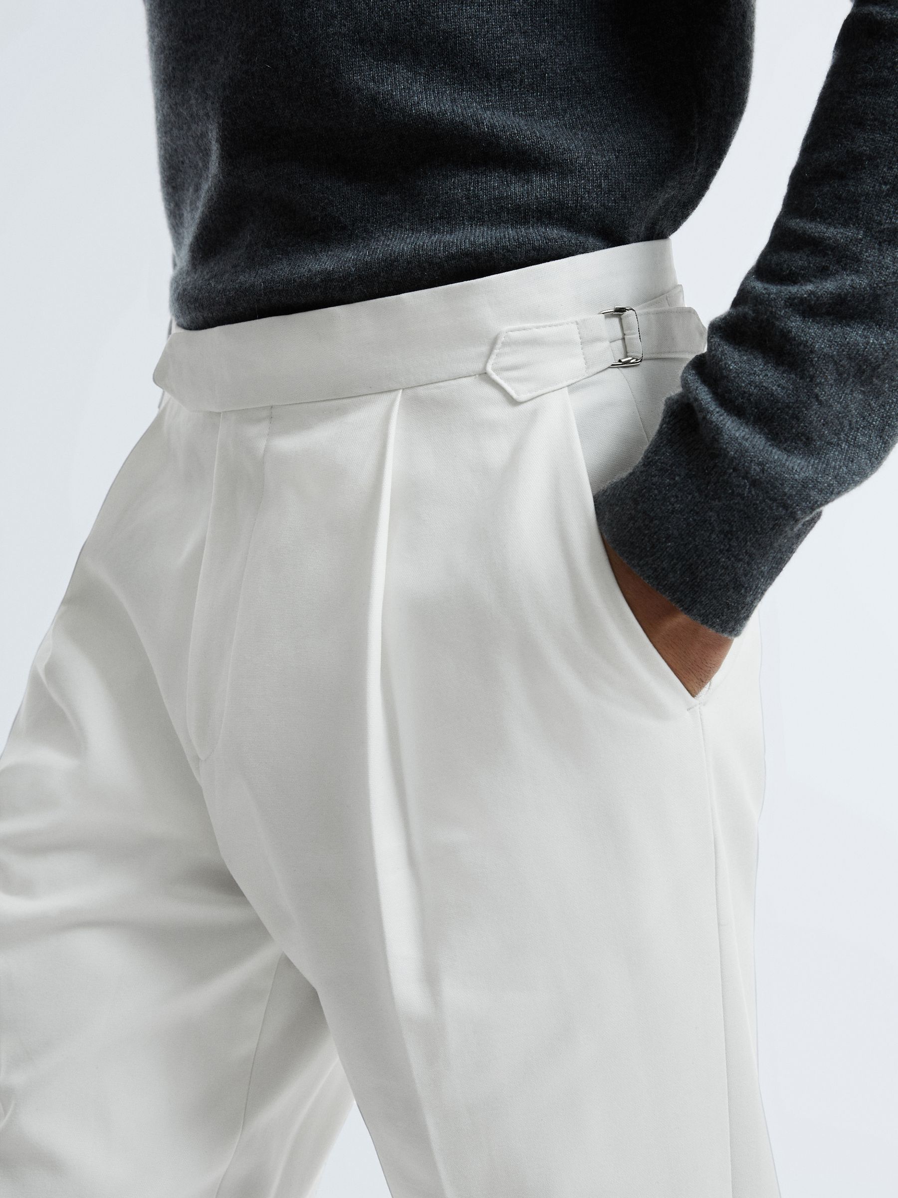 Atelier Sea Island Cotton Slim Fit Trousers in White - Image 4 of 6