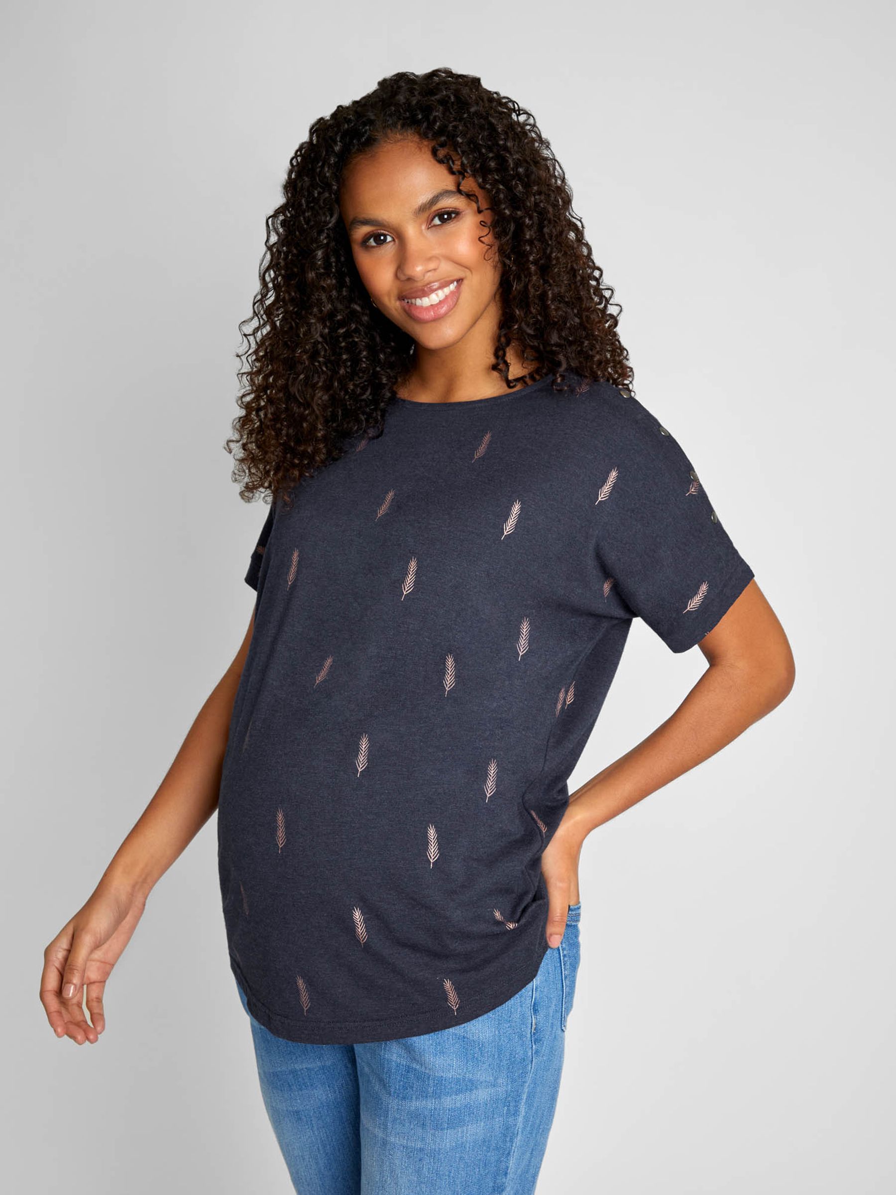 Navy Drop Shoulder Foil Print Maternity & Nursing Top - Image 1 of 5