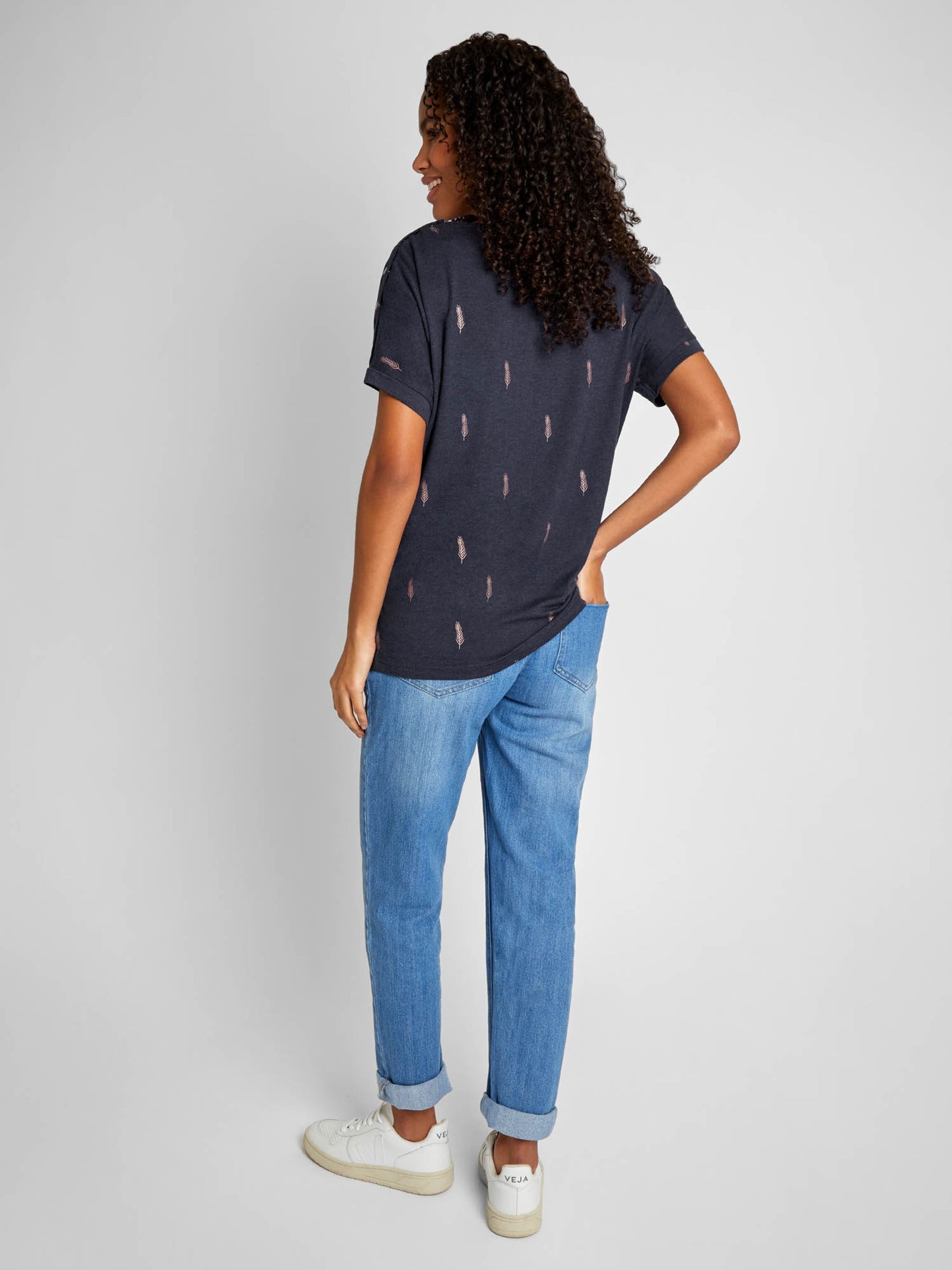 Navy Drop Shoulder Foil Print Maternity & Nursing Top - Image 3 of 5