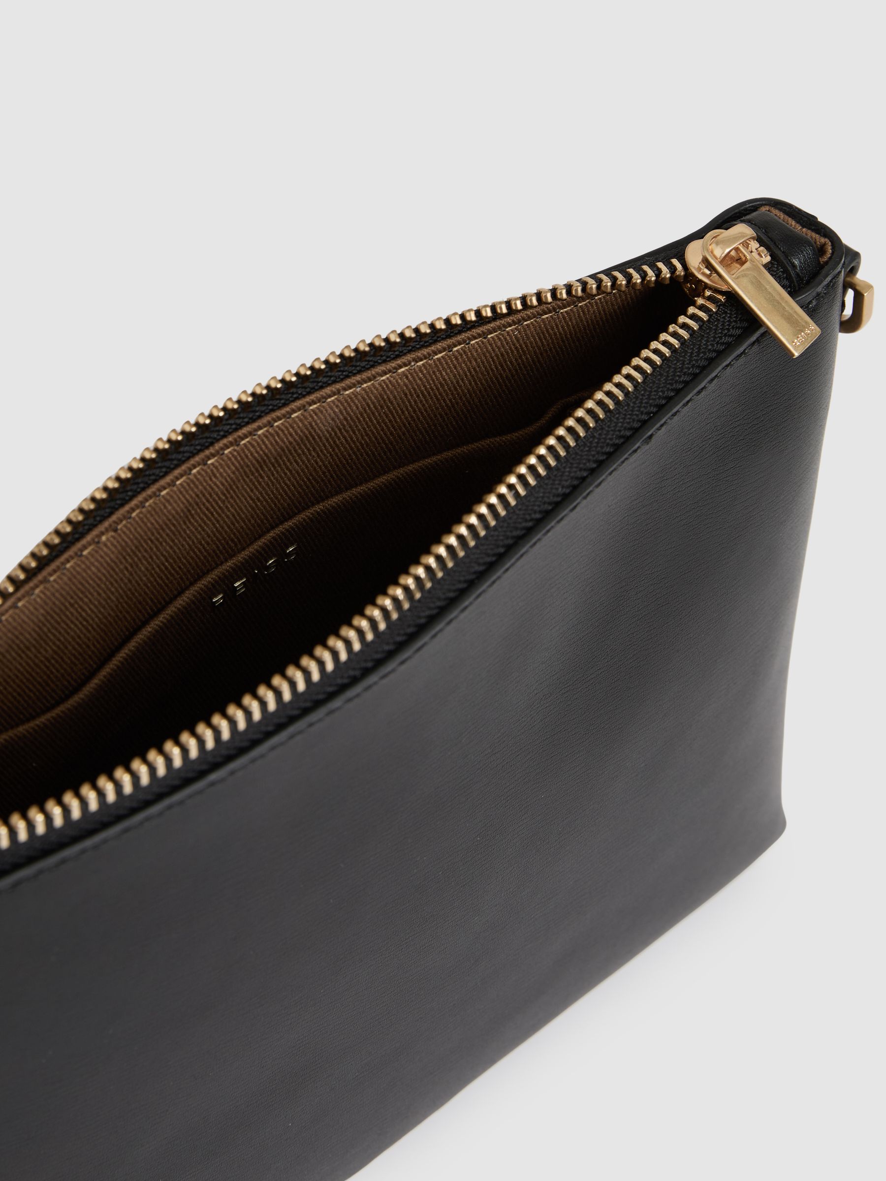 Leather Double Strap Pouch Bag in Black - Image 3 of 5