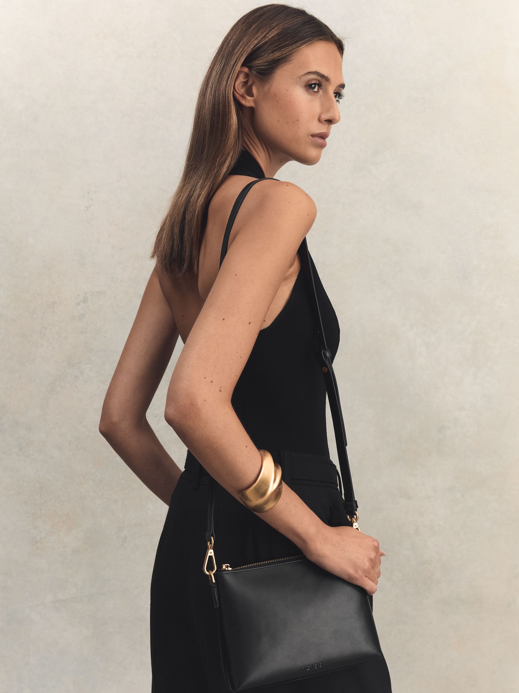 Leather Double Strap Pouch Bag in Black - Image 5 of 5