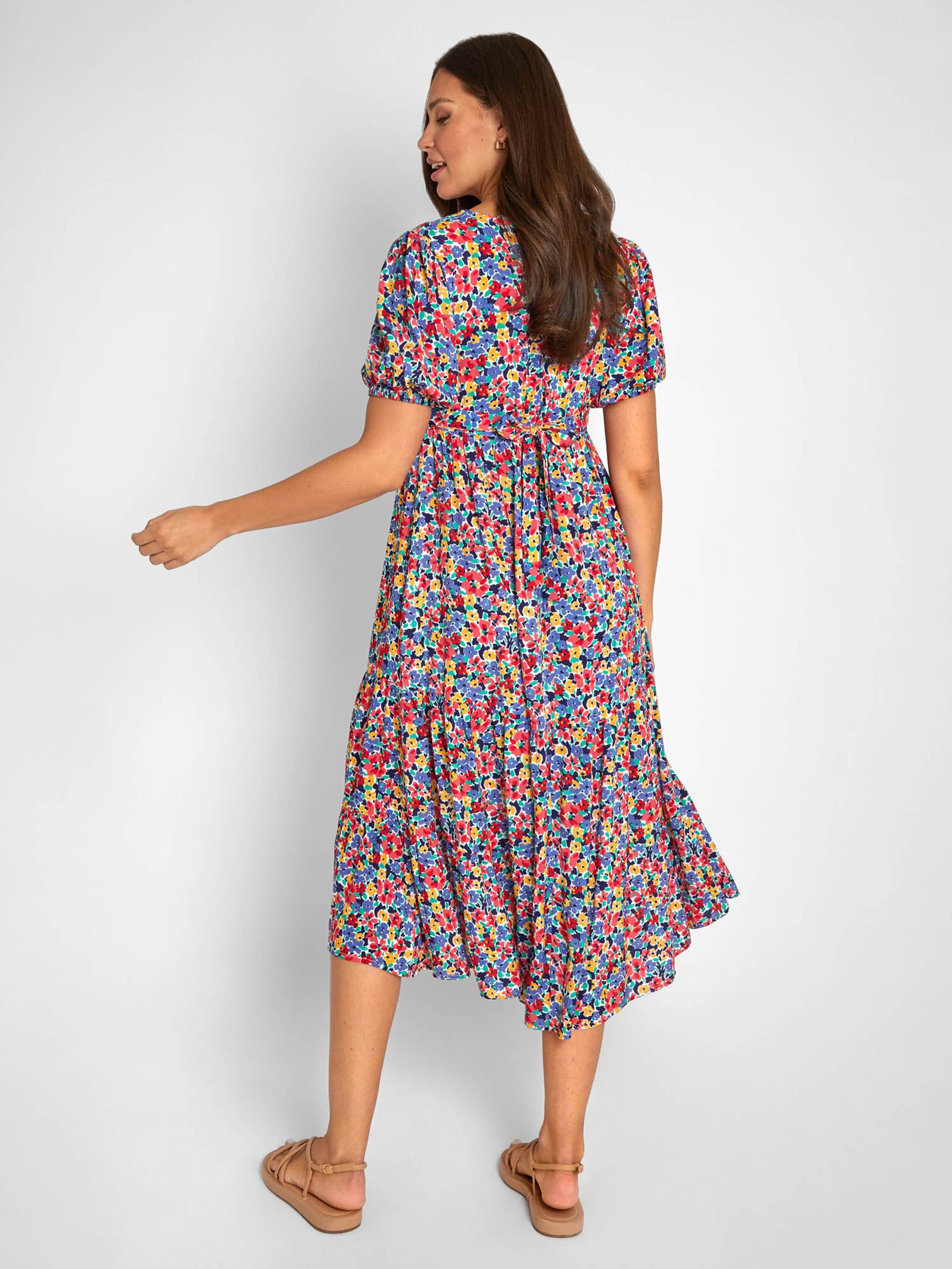 Multi Floral Print Tiered Maternity and Nursing Midi Dress - Image 3 of 4
