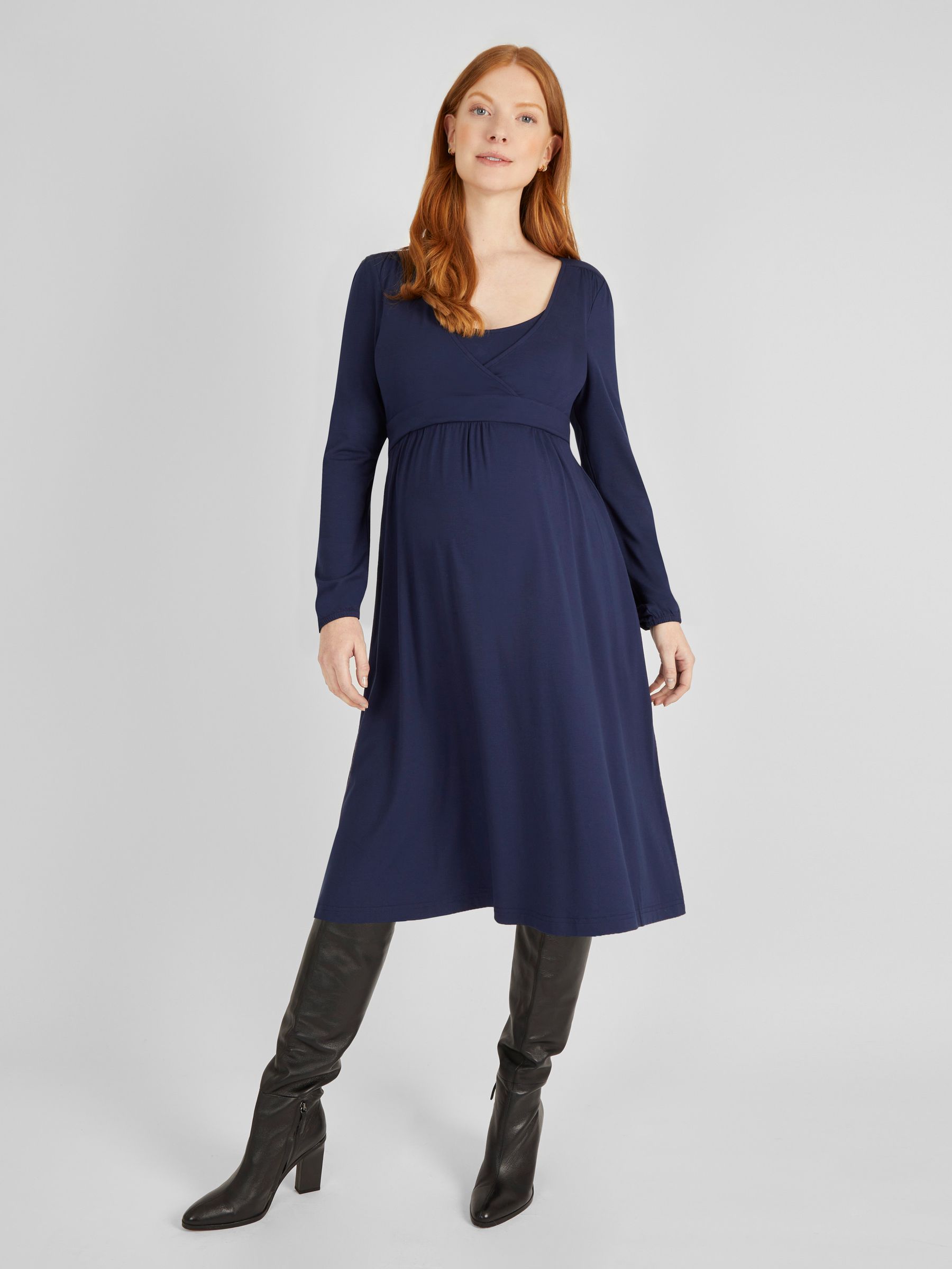 Navy Maternity & Nursing Wrap Dress - Image 1 of 4