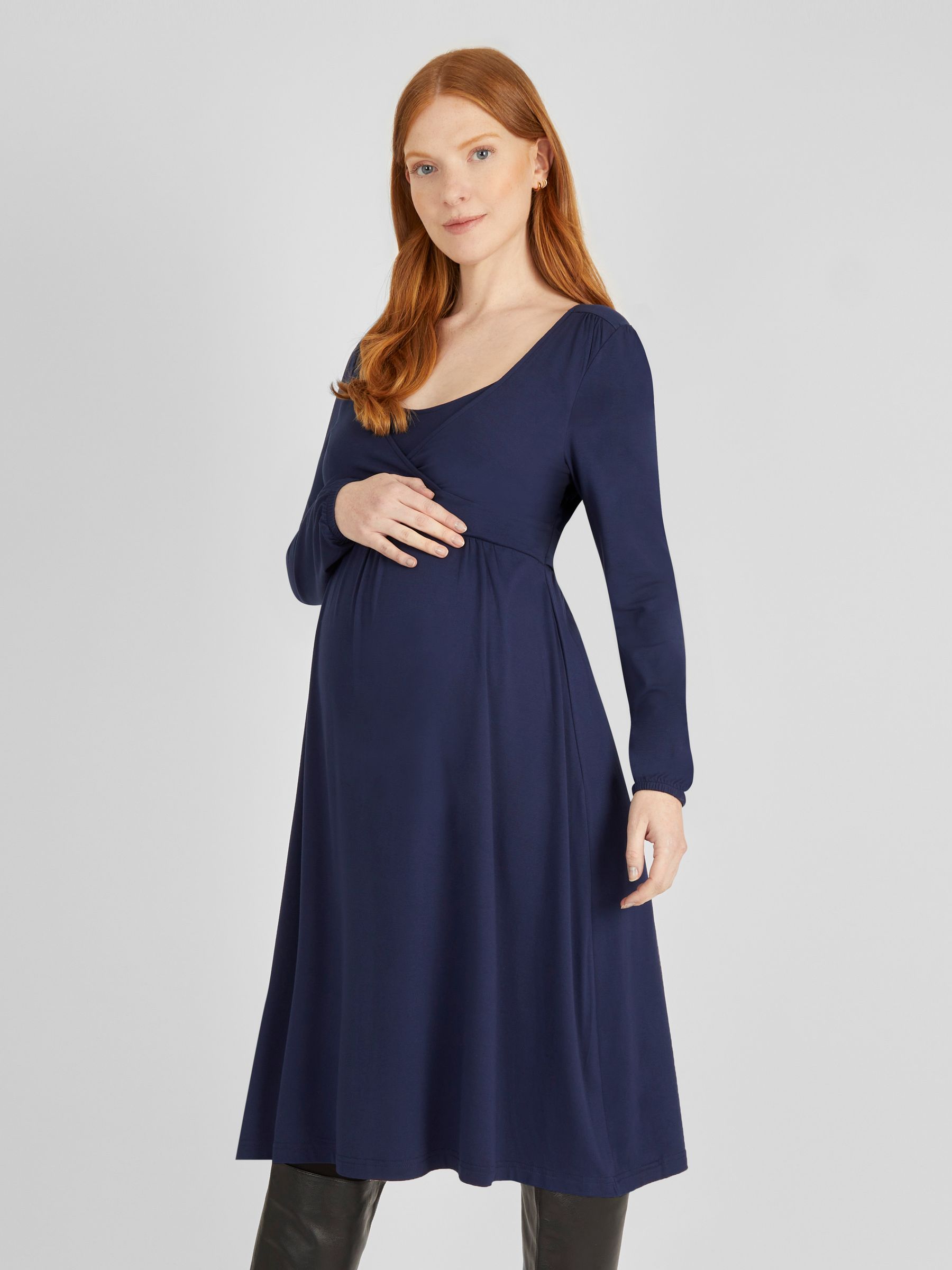 Navy Maternity & Nursing Wrap Dress - Image 3 of 4