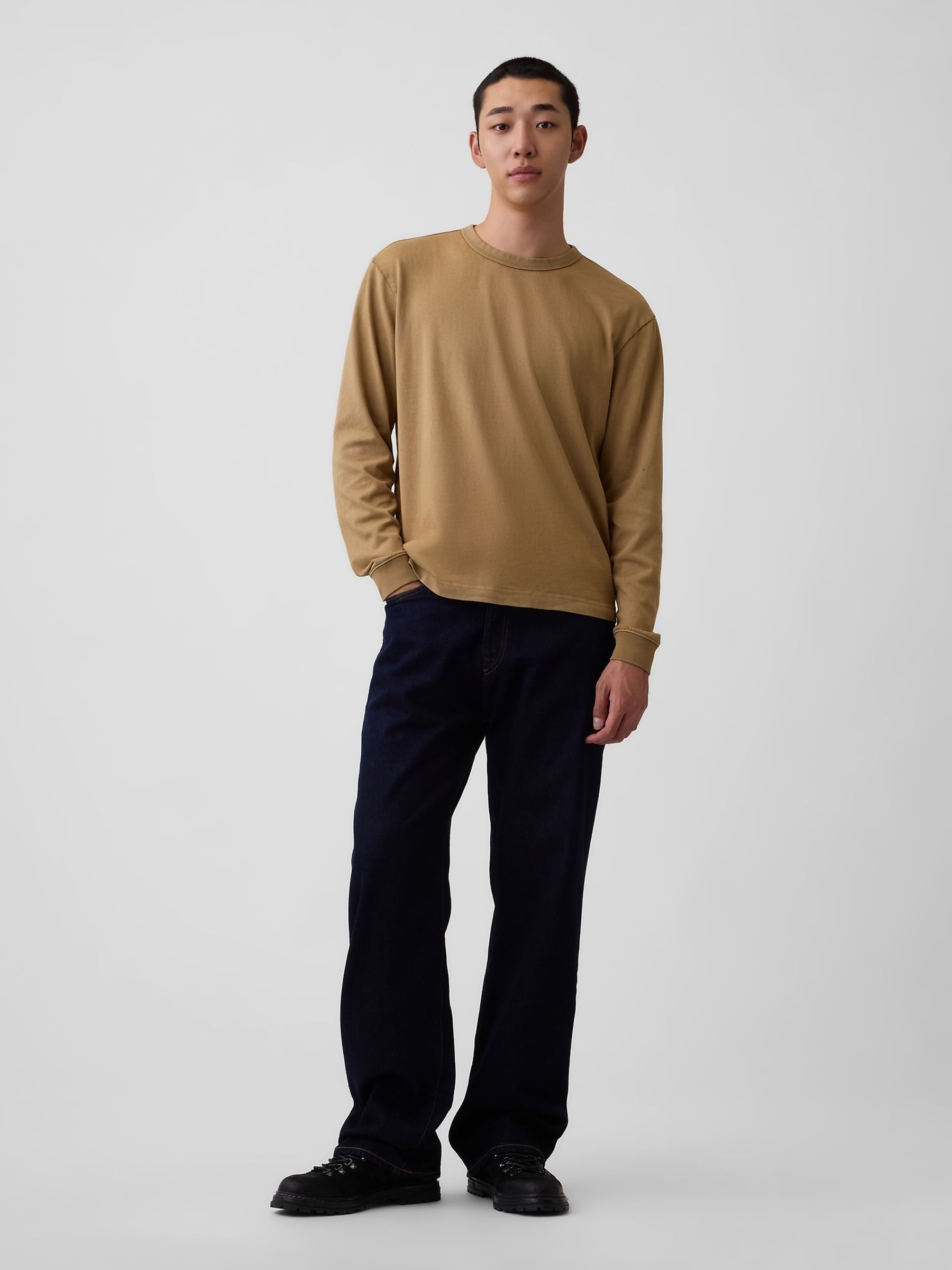 Tan Brown Heavyweight Relaxed Long Sleeve T-Shirt - Image 3 of 4
