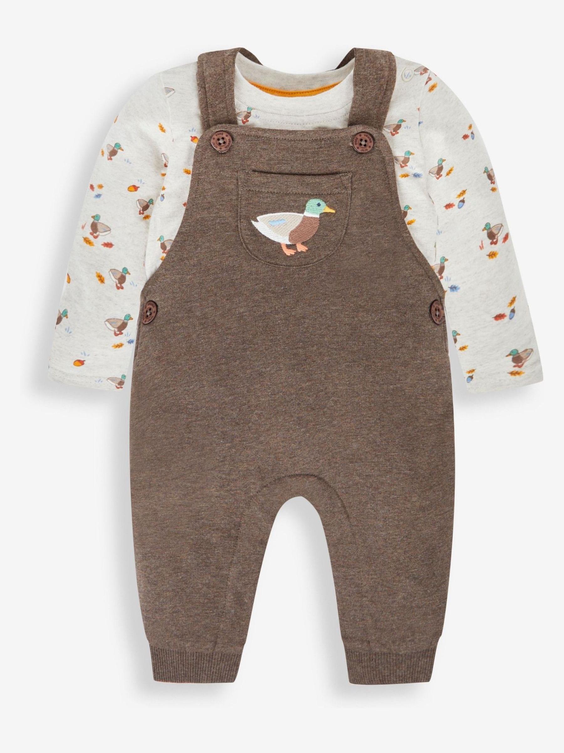 Marl Brown Duck Boys' Sausage Dog Appliqué Pocket Dungarees & Top Set - Image 1 of 5