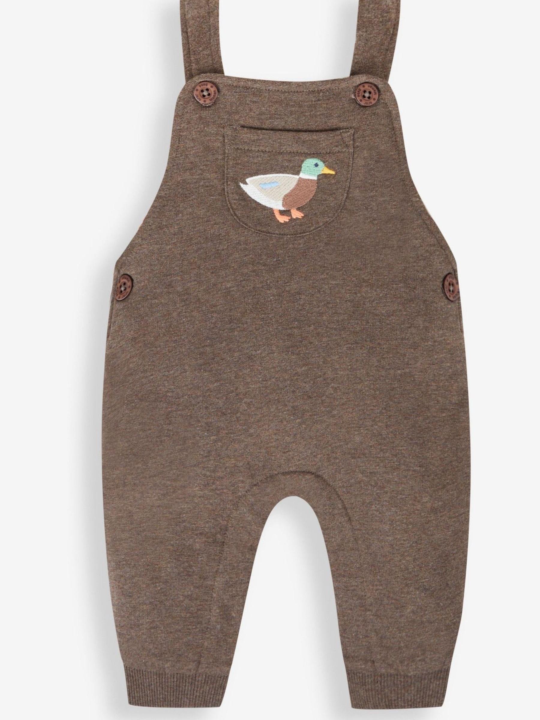 Marl Brown Duck Boys' Sausage Dog Appliqué Pocket Dungarees & Top Set - Image 2 of 5