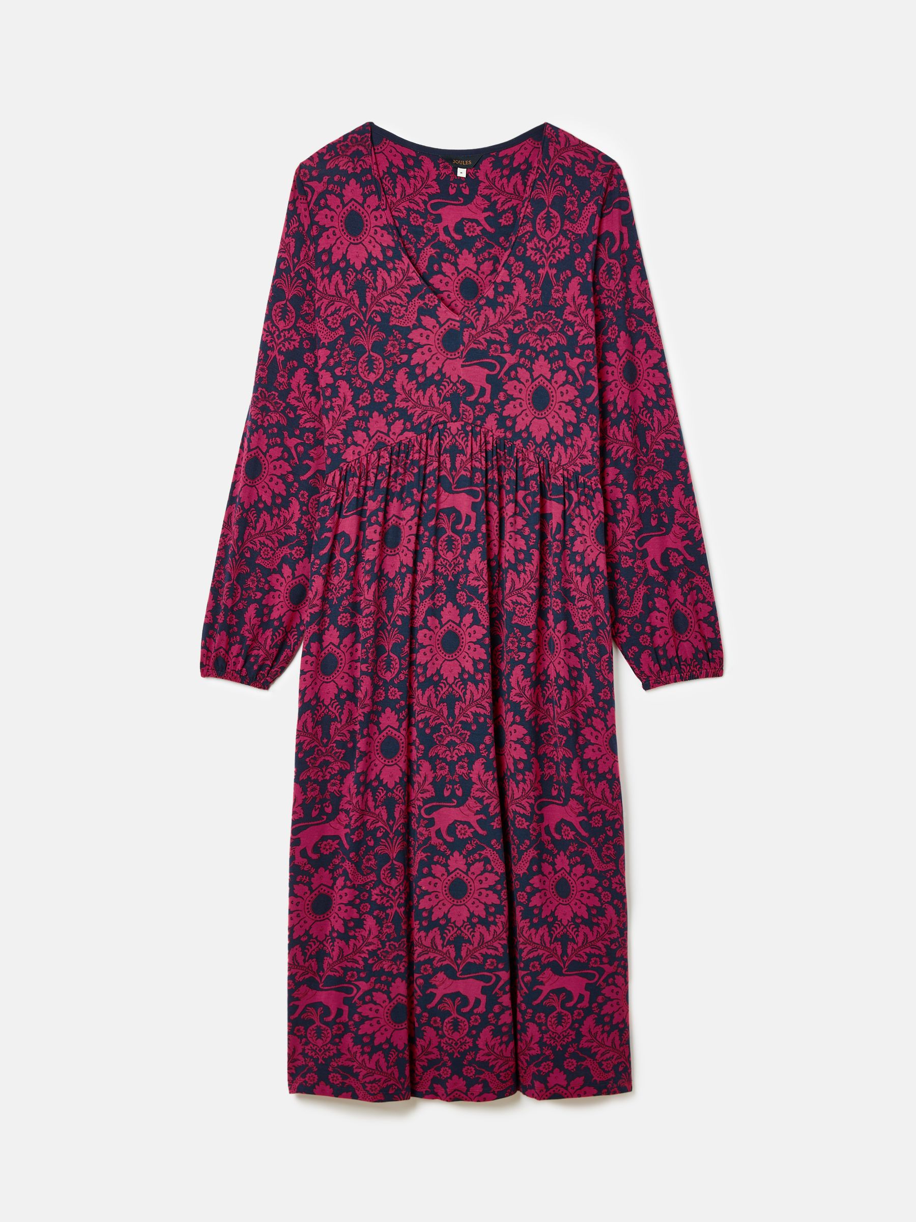 Nia Red & Navy V-Neck Long Sleeve Midaxi Dress - Image 7 of 7