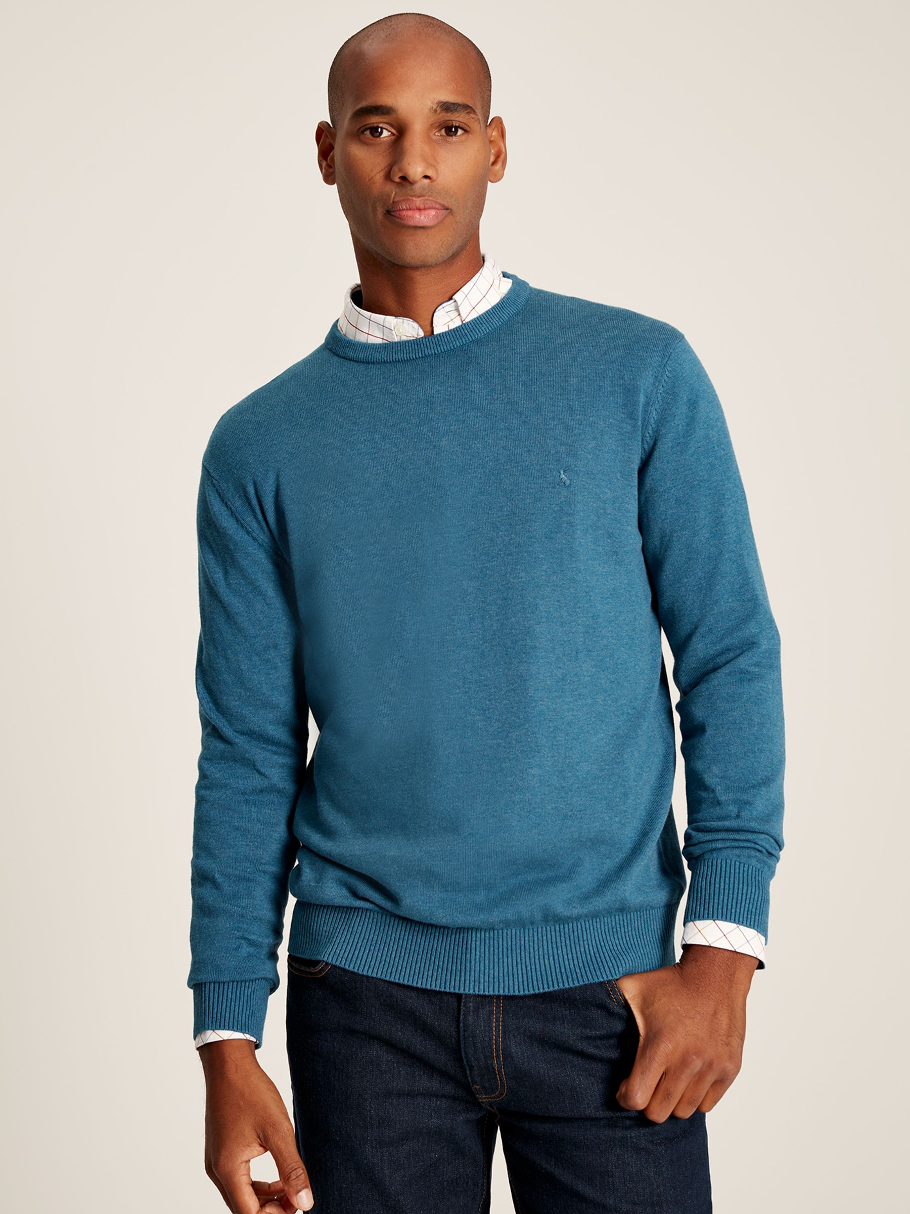 Jarvis Blue Cotton Crew Neck Jumper - Image 1 of 9 Jarvis Blue Cotton Crew Neck Jumper - Image 1 of 9