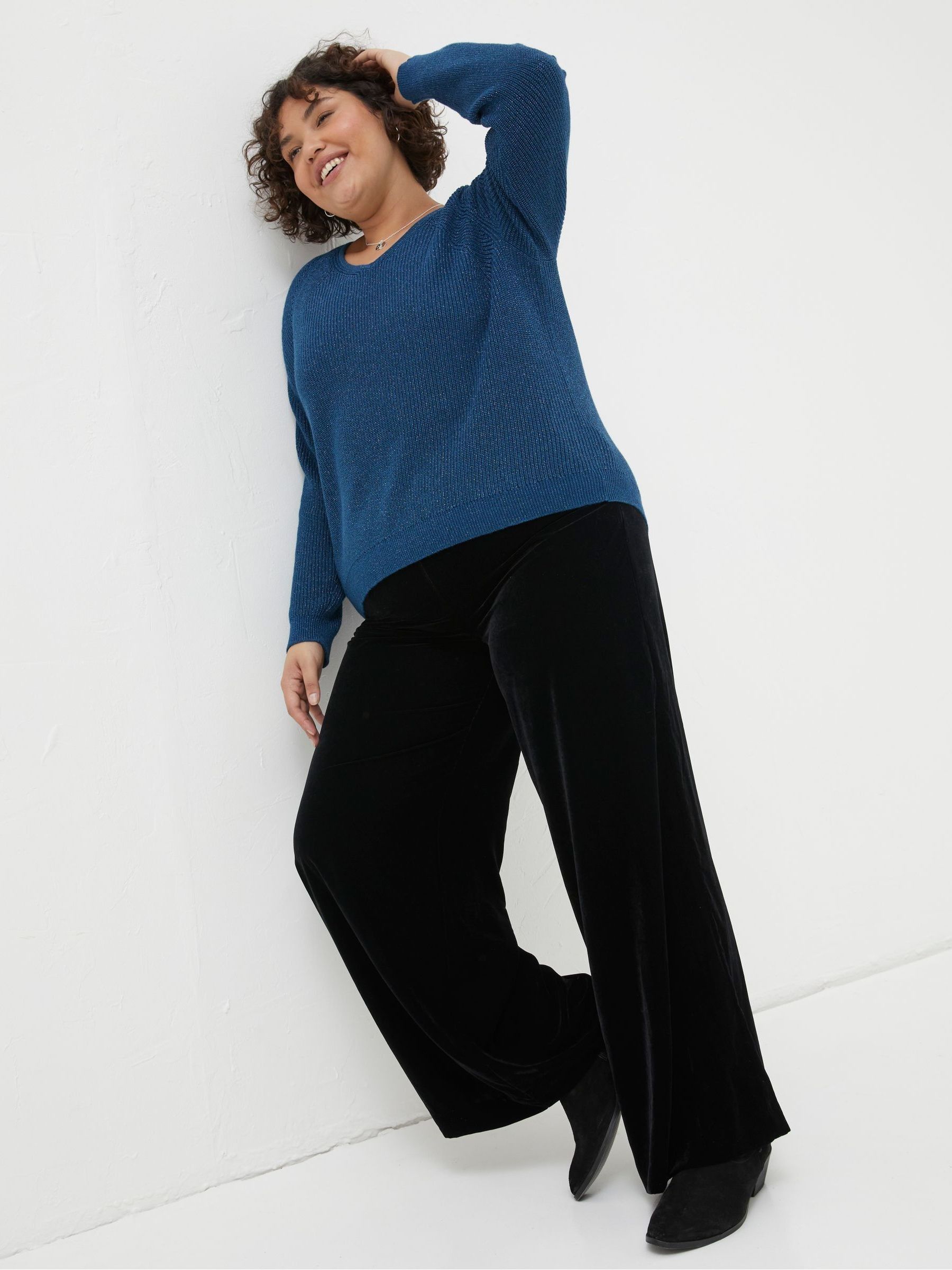 Black Wide Leg Velvet Trousers - Image 4 of 6