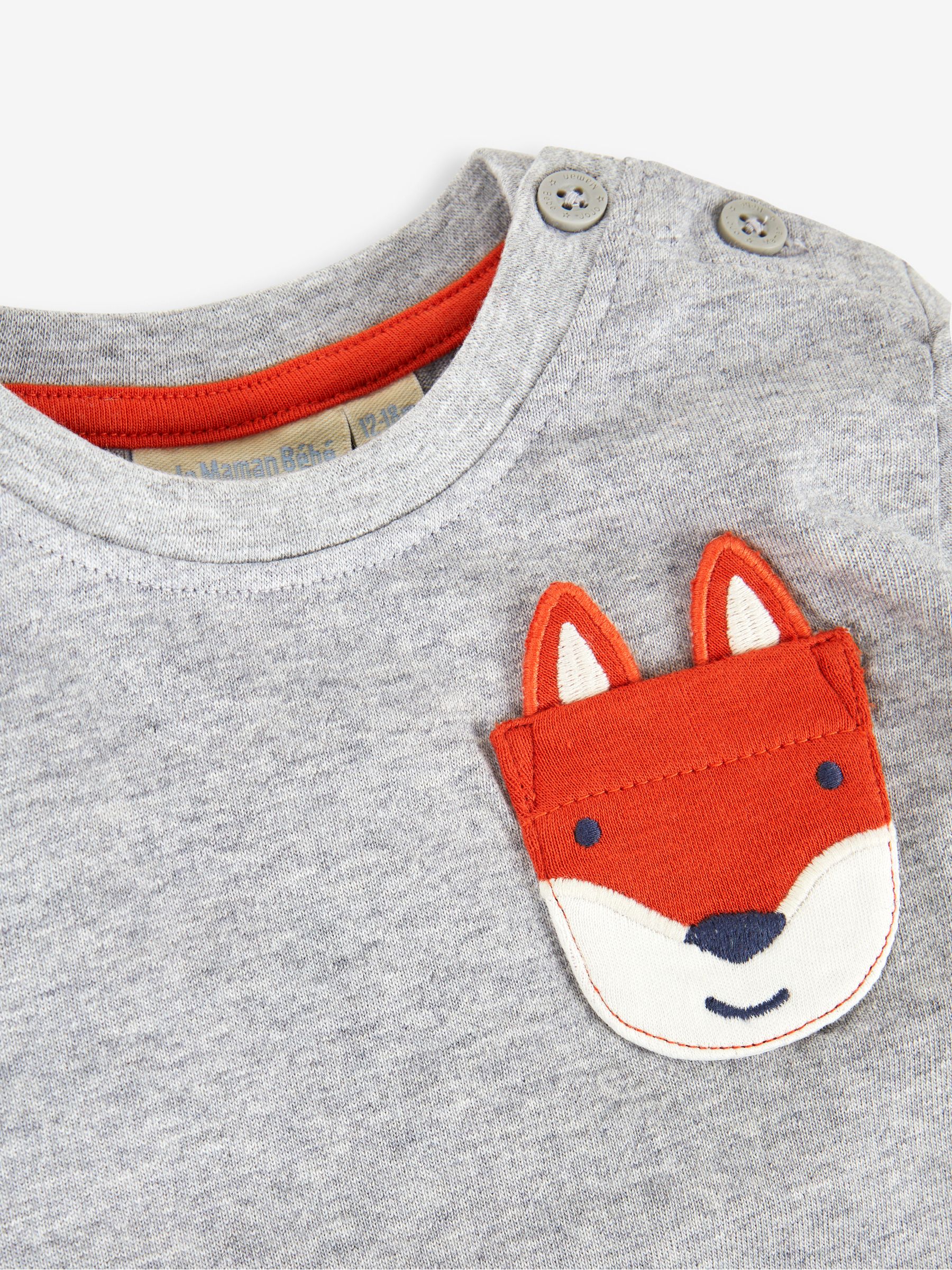 Marl Grey Boys' Fox Appliqué Pocket Top - Image 2 of 3