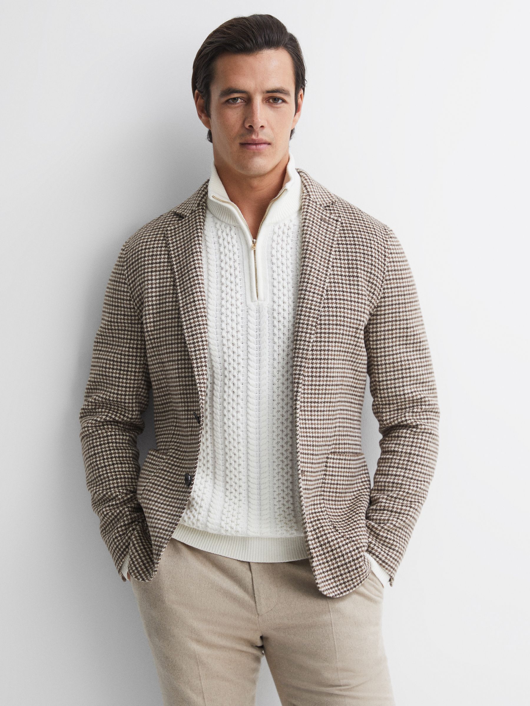 Reiss Slim Fit Wool Blend Single Breasted Blazer in Brown