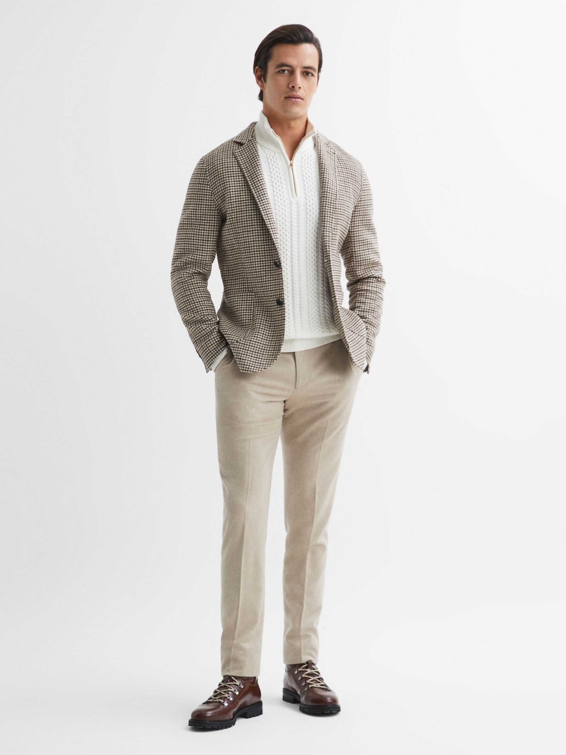 Slim Fit Wool Blend Single Breasted Blazer in Brown - Image 3 of 7