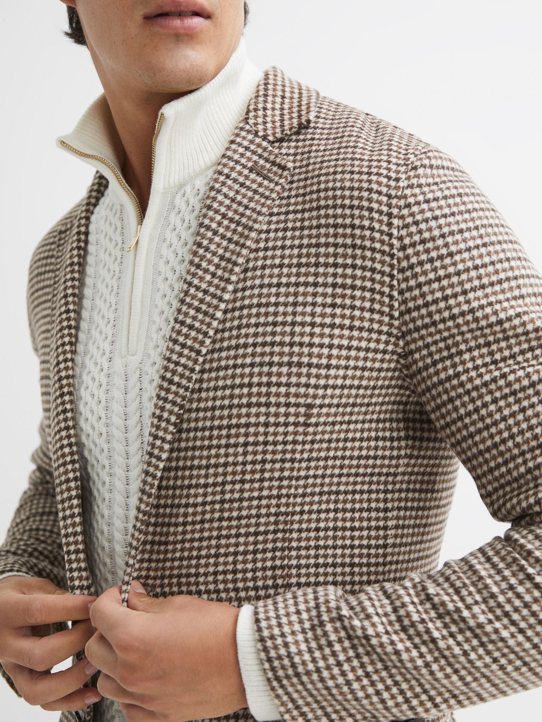 Slim Fit Wool Blend Single Breasted Blazer in Brown - Image 4 of 7