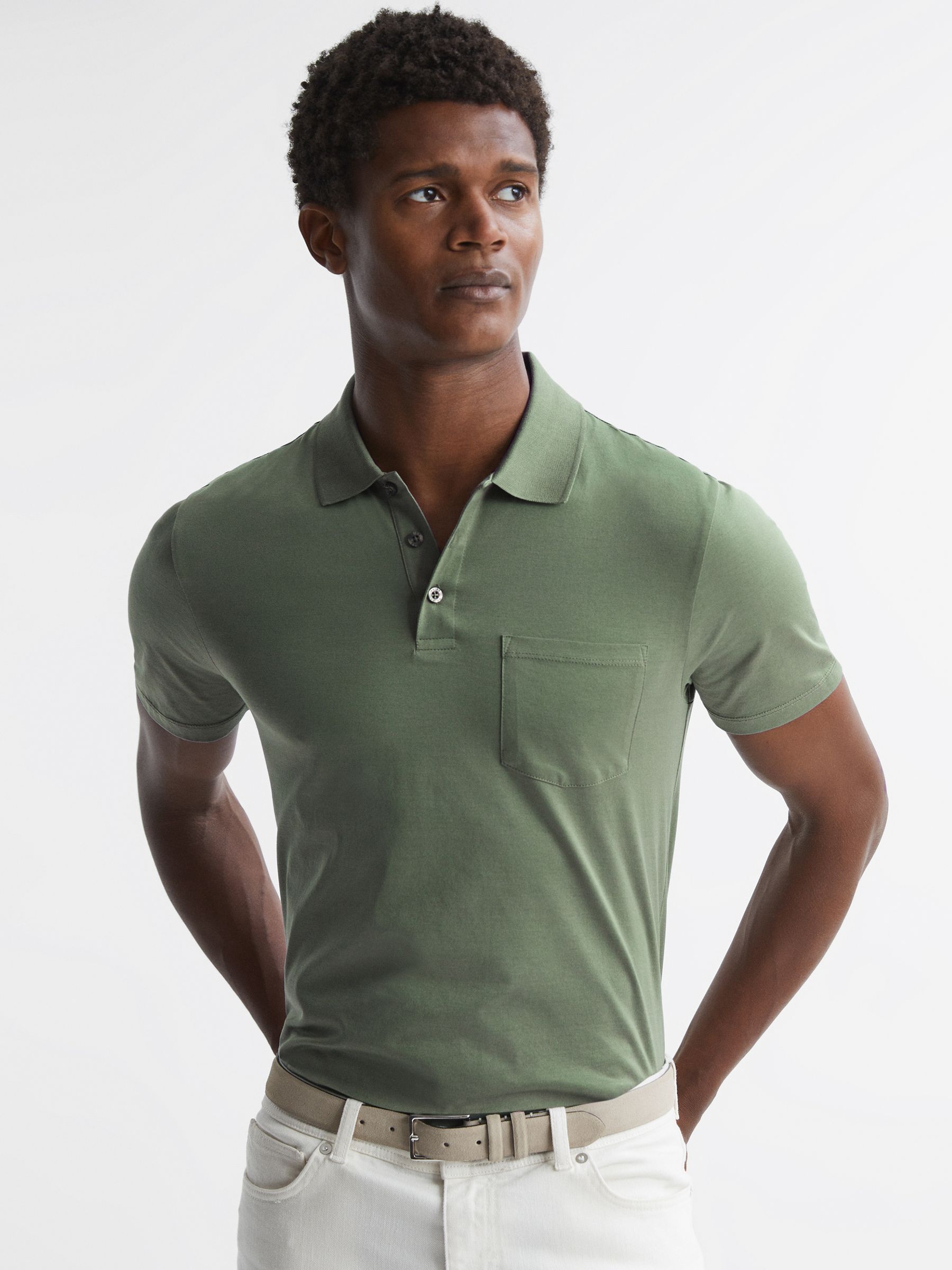Short Sleeve Polo T-Shirt in Fern Green - Image 1 of 4